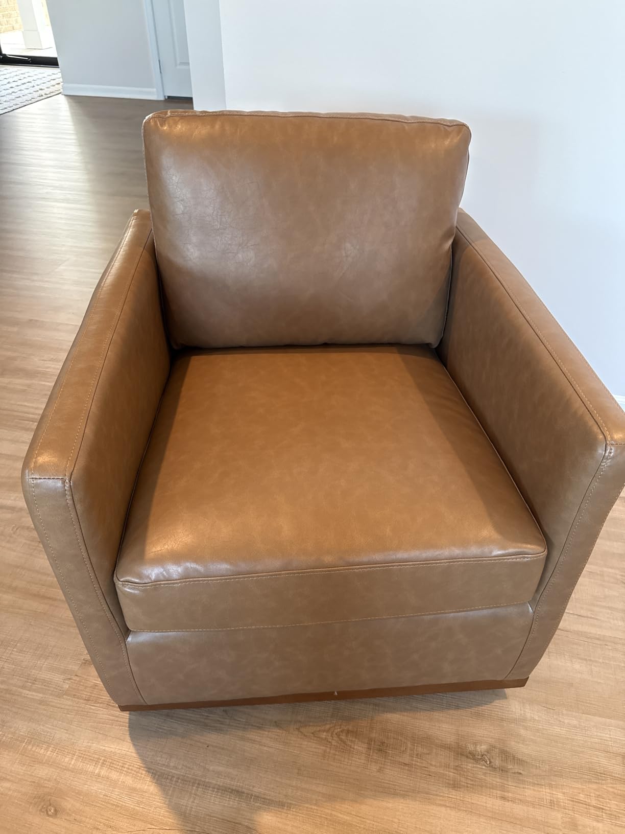 CHITA Swivel Accent Chair, Faux Leather FSC Certified Mid Century Modern Arm Chair for Living Room and Bedroom, Fully Assembled, Saddle Brown - Customer Photo 1