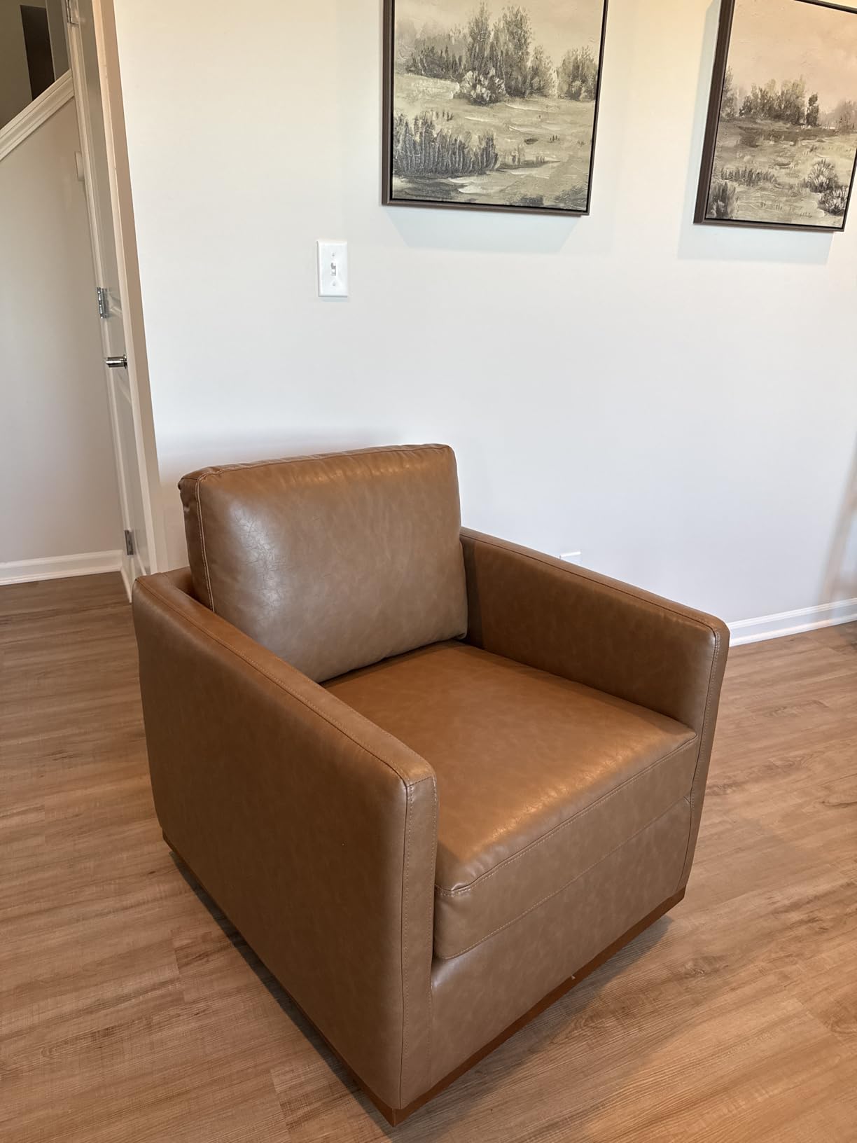 CHITA Swivel Accent Chair, Faux Leather FSC Certified Mid Century Modern Arm Chair for Living Room and Bedroom, Fully Assembled, Saddle Brown - Customer Photo 2