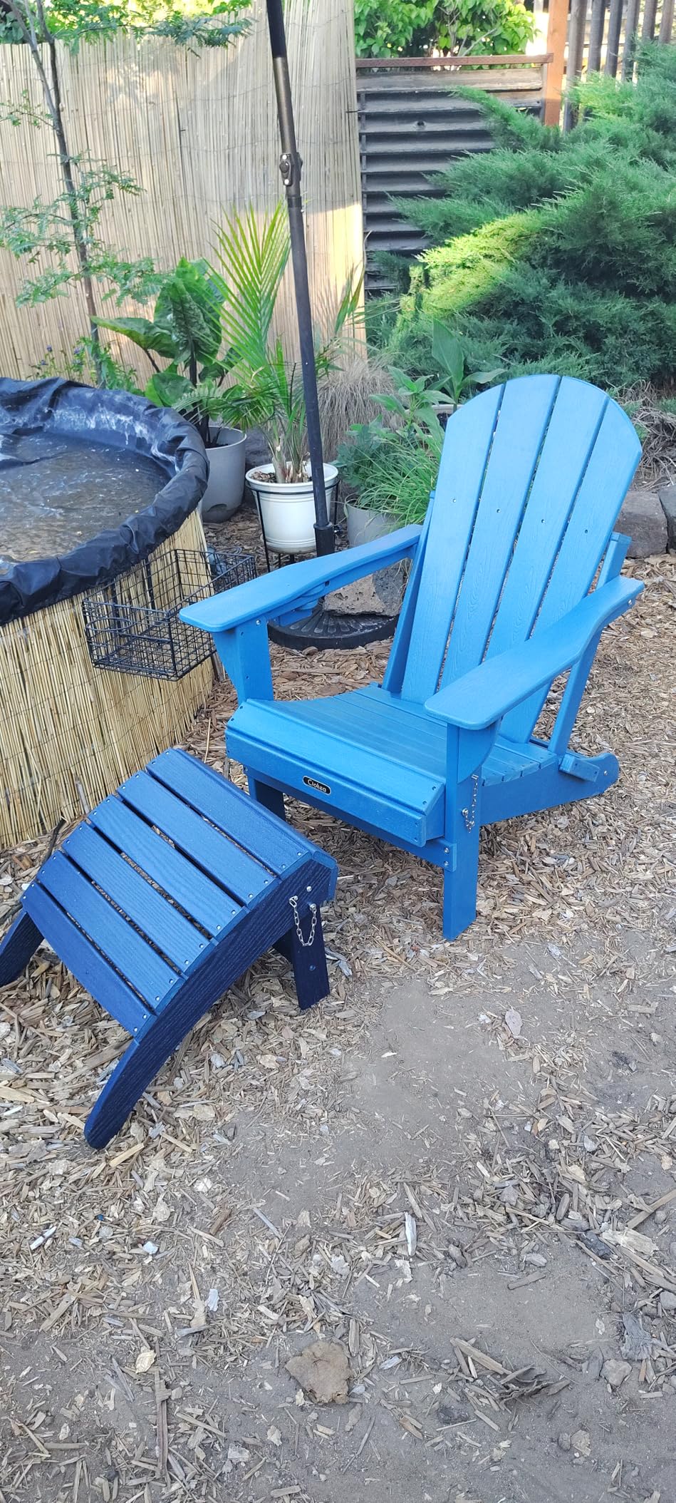 Ciokea Folding Adirondack Chair Wood Texture, Patio Adirondack Chair Weather Resistant, Plastic Fire Pit Chair with Cup Holder, Lawn Chair for Outdoor Porch Garden Backyard Deck (Teak) - Customer Photo 1