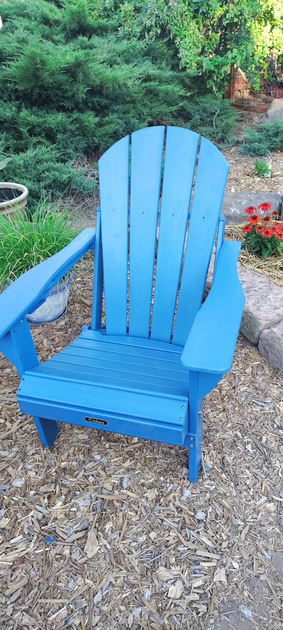 Ciokea Folding Adirondack Chair Wood Texture, Patio Adirondack Chair Weather Resistant, Plastic Fire Pit Chair with Cup Holder, Lawn Chair for Outdoor Porch Garden Backyard Deck (Teak) - Customer Photo 2