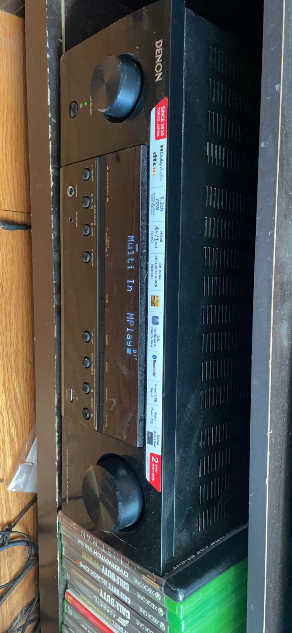 Denon AVR-S570BT AV Receiver 5.2 Channel 8K Ultra HD Audio & Video, Stereo Receivers, Denon AVR Wireless Streaming Bluetooth, (4) 8K HDMI Inputs, eARC, HD Setup Assistant - Customer Photo 1