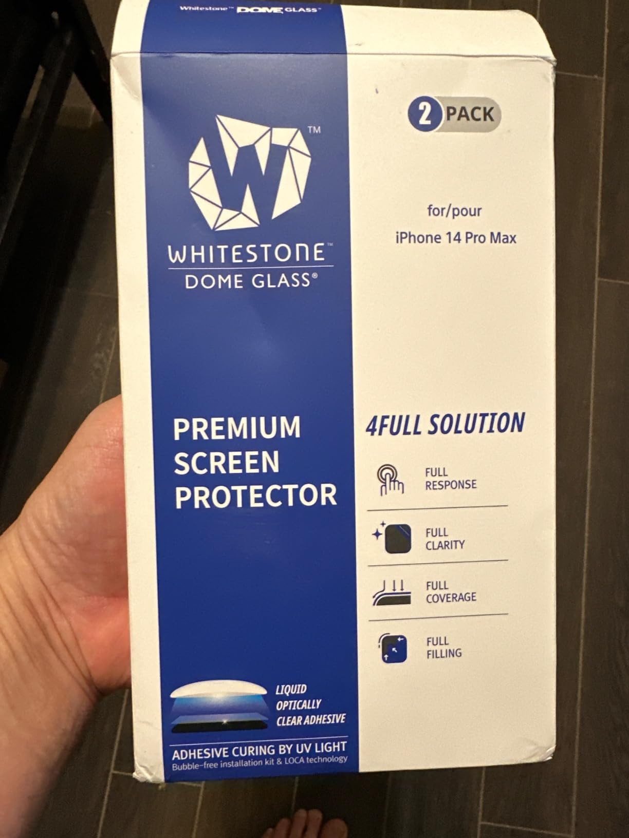 DOME GLASS Whitestone [Perfect Full Coverage] Tempered Glass Screen Protector for iPhone 14 with UV lamp [2Pack] - Customer Photo 1