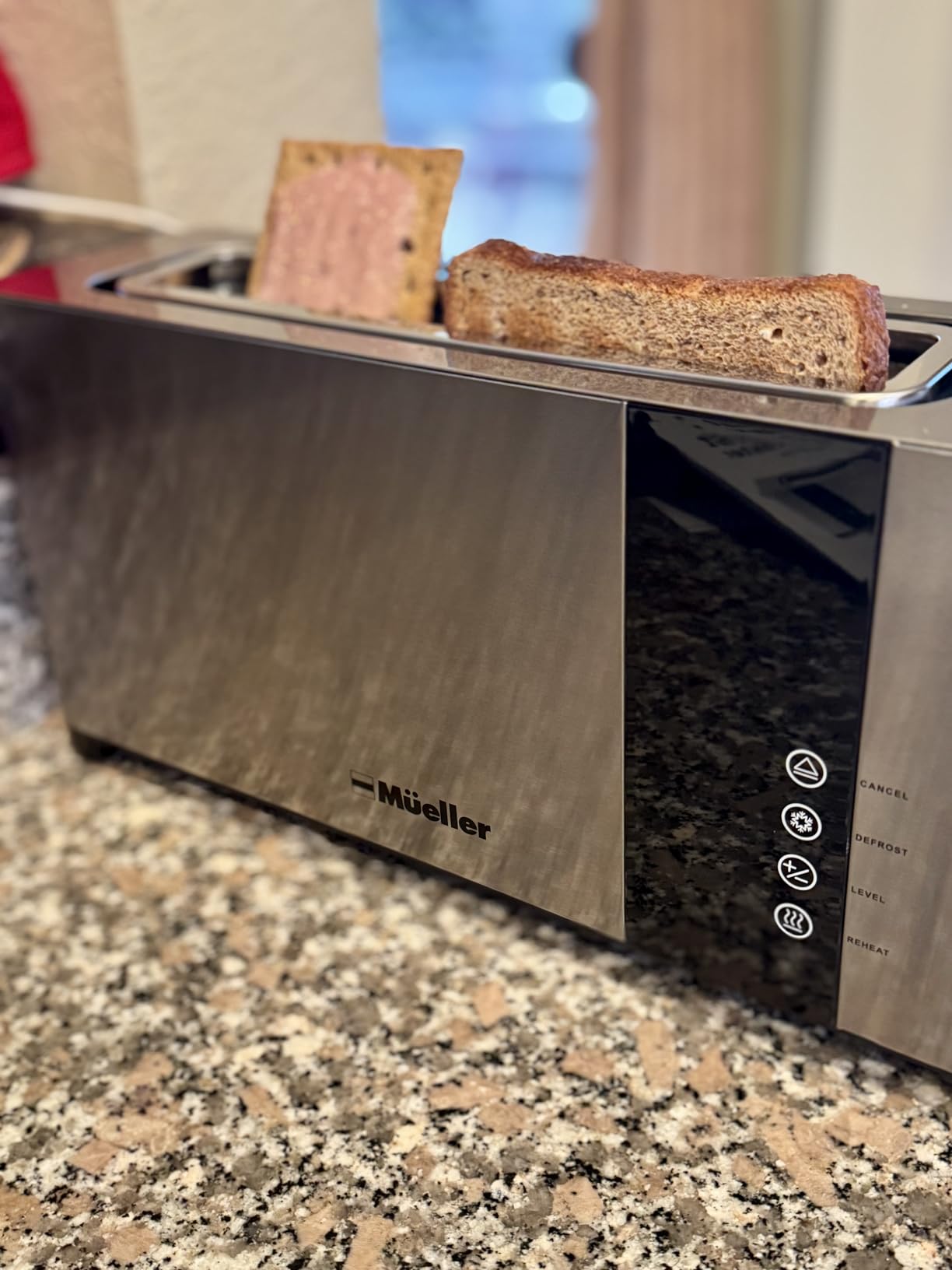 Mueller UltraToast Full Stainless Steel Toaster 2 Slice, Long Extra-Wide Slots with Removable Tray, Cancel/Defrost/Reheat Functions, 6 Browning Levels with LED Display, Housewarming Gifts New Home - Customer Photo 2