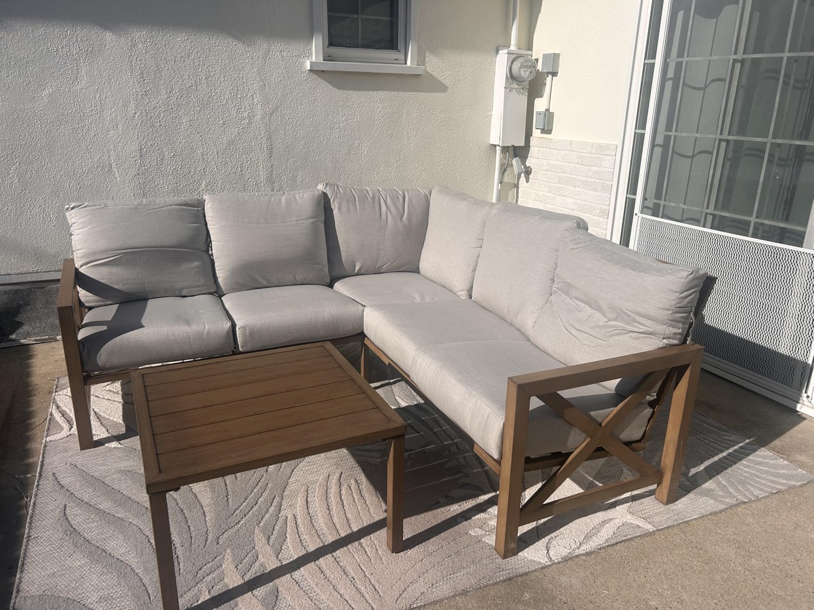 NATURAL EXPRESSIONS 6 Pieces Patio Furniture Sets, Metal Outdoor Sectional Furniture L Shape Patio Conversation Sets,Highback Frame,Metal Table,Large Waterproof Cover, 6.5