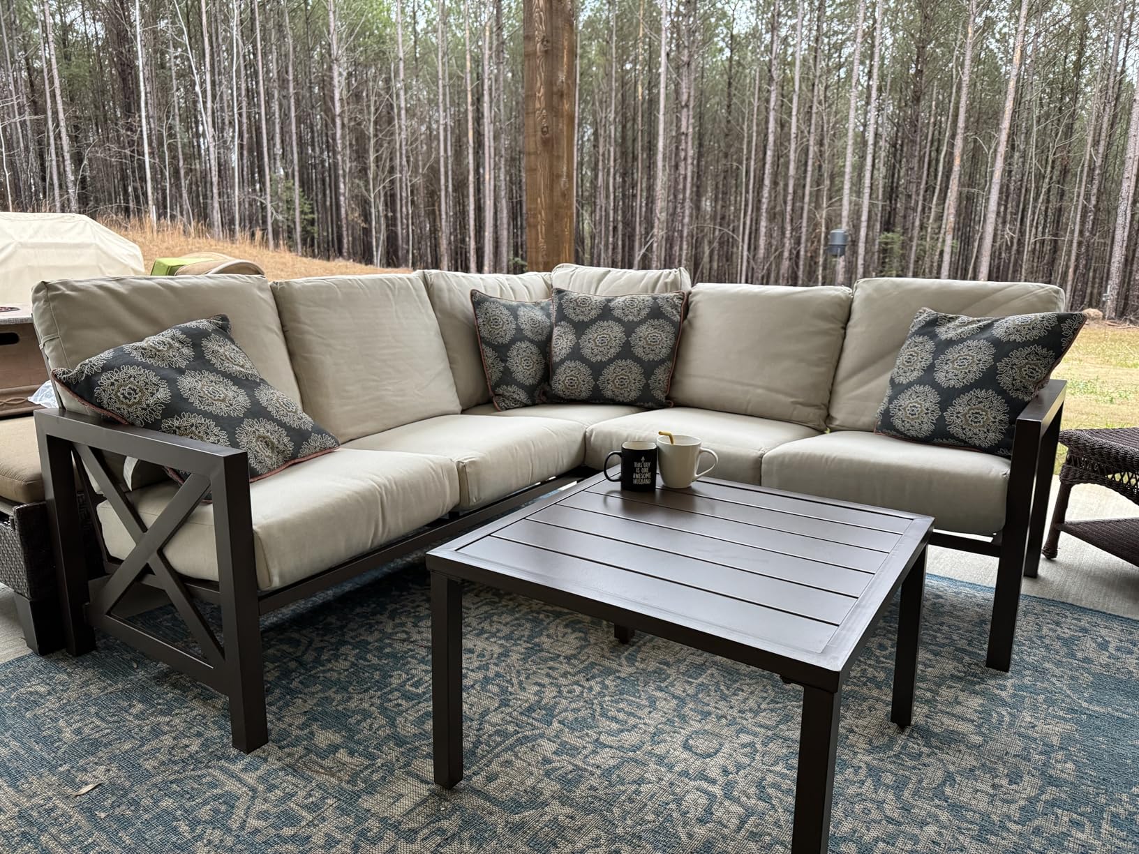 NATURAL EXPRESSIONS 6 Pieces Patio Furniture Sets, Metal Outdoor Sectional Furniture L Shape Patio Conversation Sets,Highback Frame,Metal Table,Large Waterproof Cover, 6.5