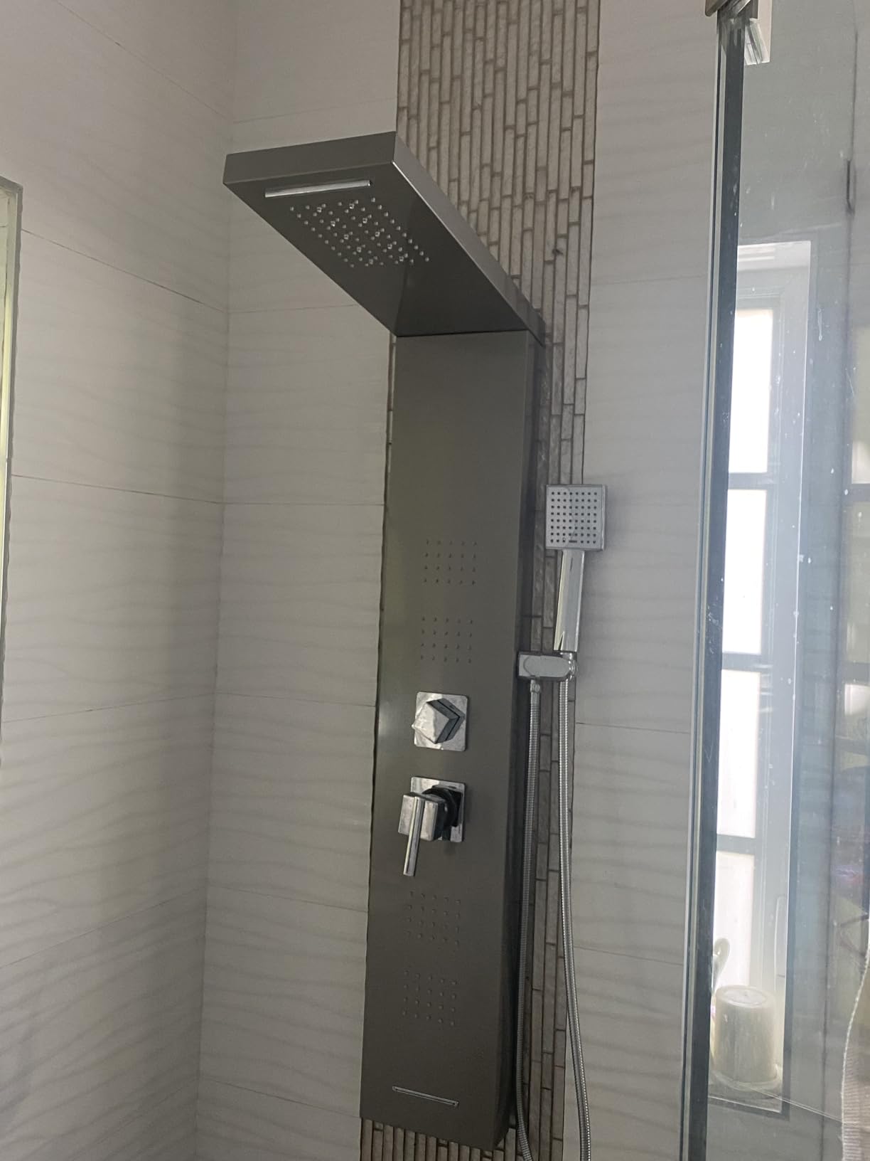 ROVOGO LED Shower Panel Tower System, 5-Function Shower Column with Rainfall Waterfall Shower Head, 4 Body Jets, Handheld and Tub Spout, Stainless Steel Brushed - Customer Photo 2