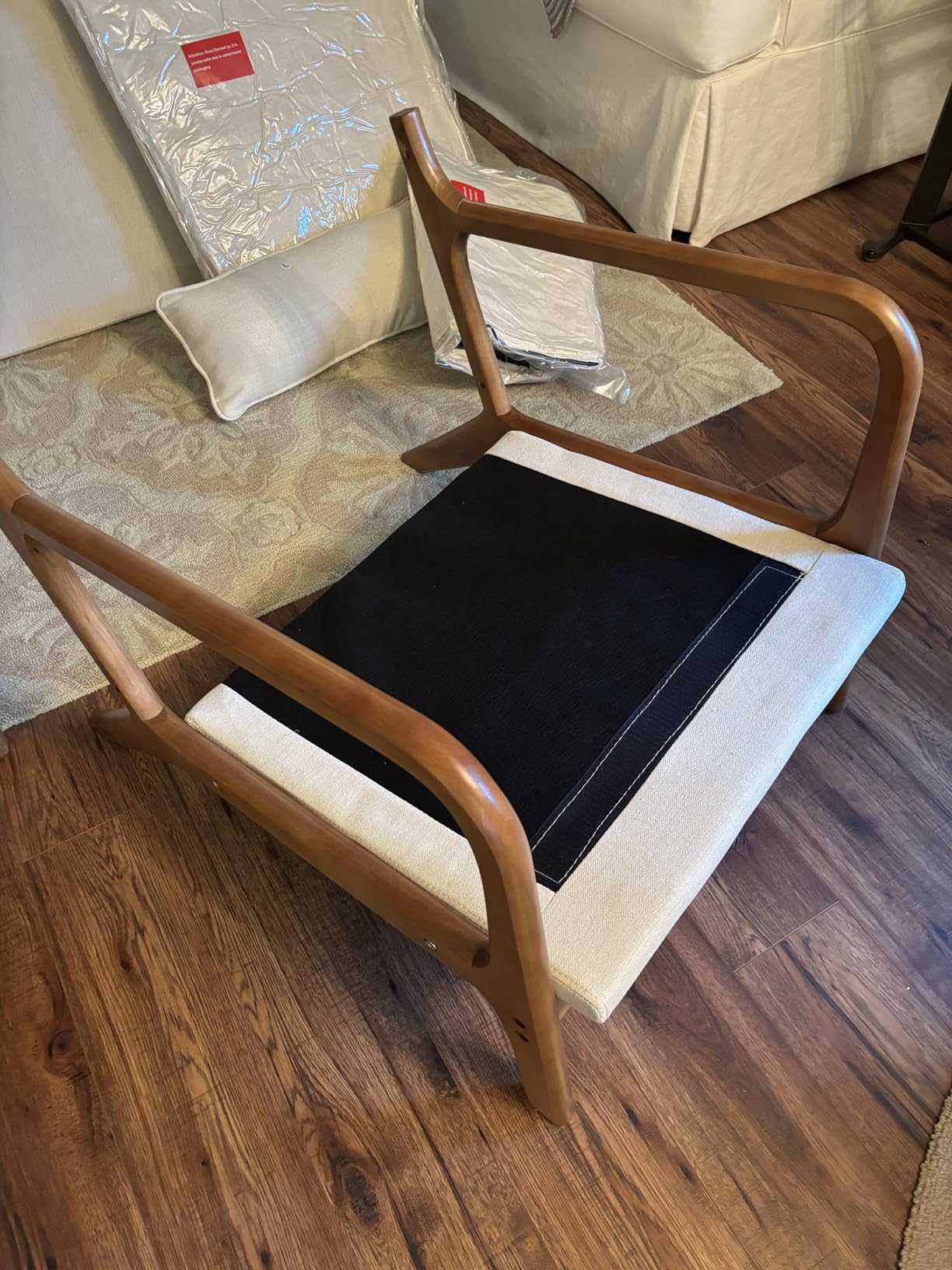 Karl home Accent Chair Mid-Century Modern Chair with Pillow Linen Fabric Upholstered Lounge Arm Chair with Solid Wood Frame & Soft Cushion - Customer Photo 2