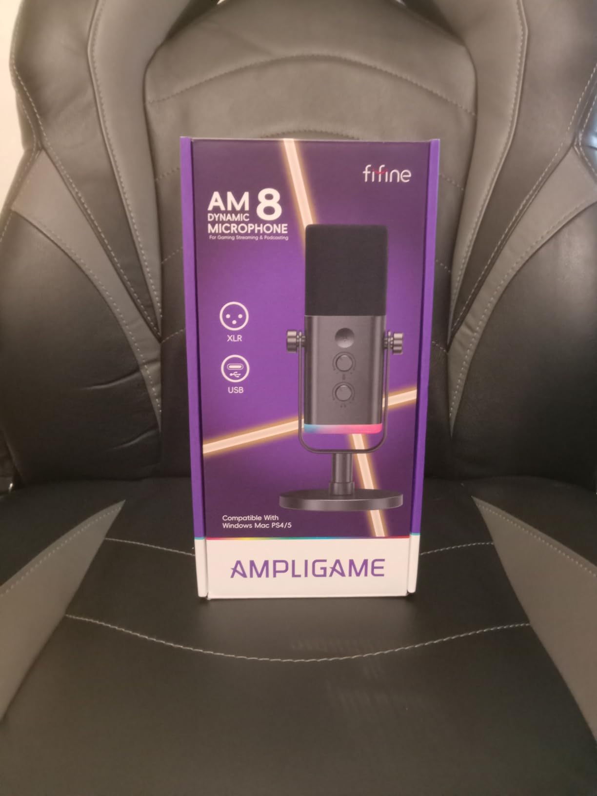 FIFINE USB/XLR Dynamic Microphone for Podcast Recording, PC Computer Gaming Streaming Mic with RGB Light, Mute Button, Headphones Jack, Desktop Stand, Vocal Mic for Singing YouTube-AmpliGame AM8 - Customer Photo 2