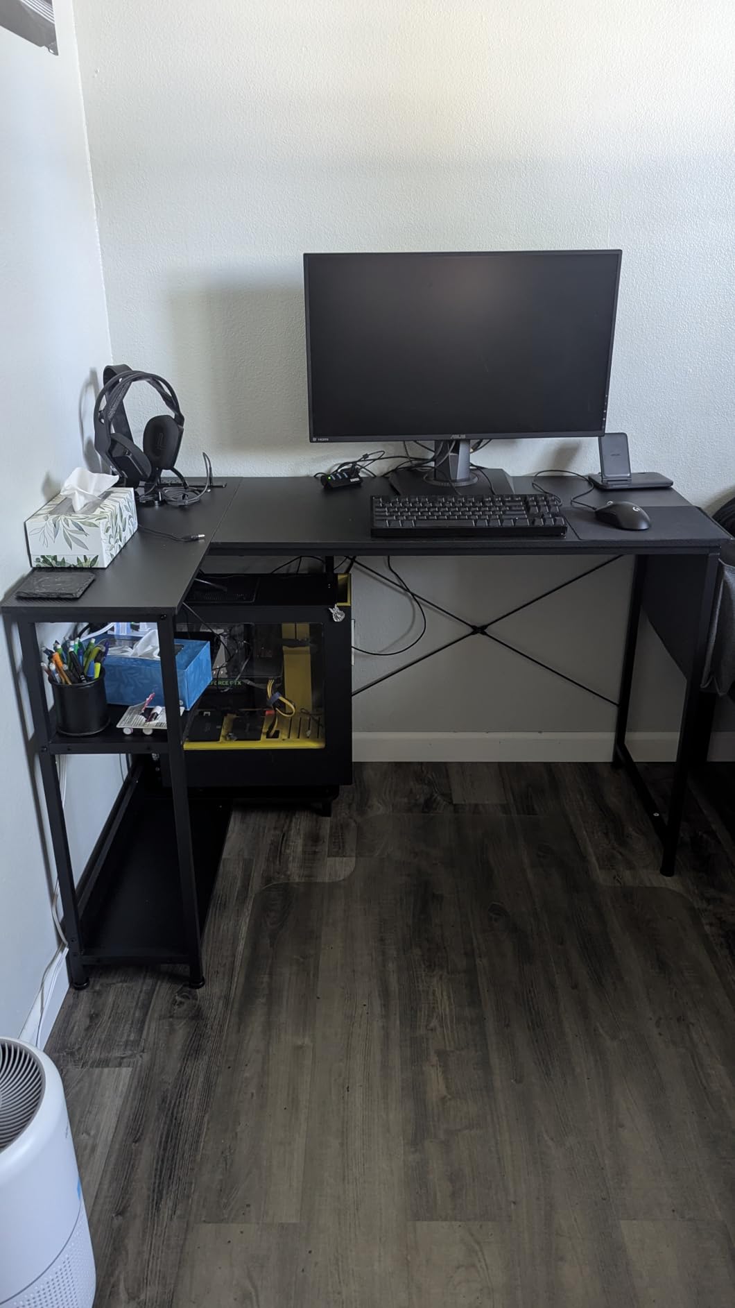 ODK 40 Inch Small L Shaped Gaming Computer Desk with Power Outlets, Reversible Storage Shelves & PC Stand for Home Office, Simple Writing Study Table with Storage Bag for Small Space, Black - Customer Photo 2