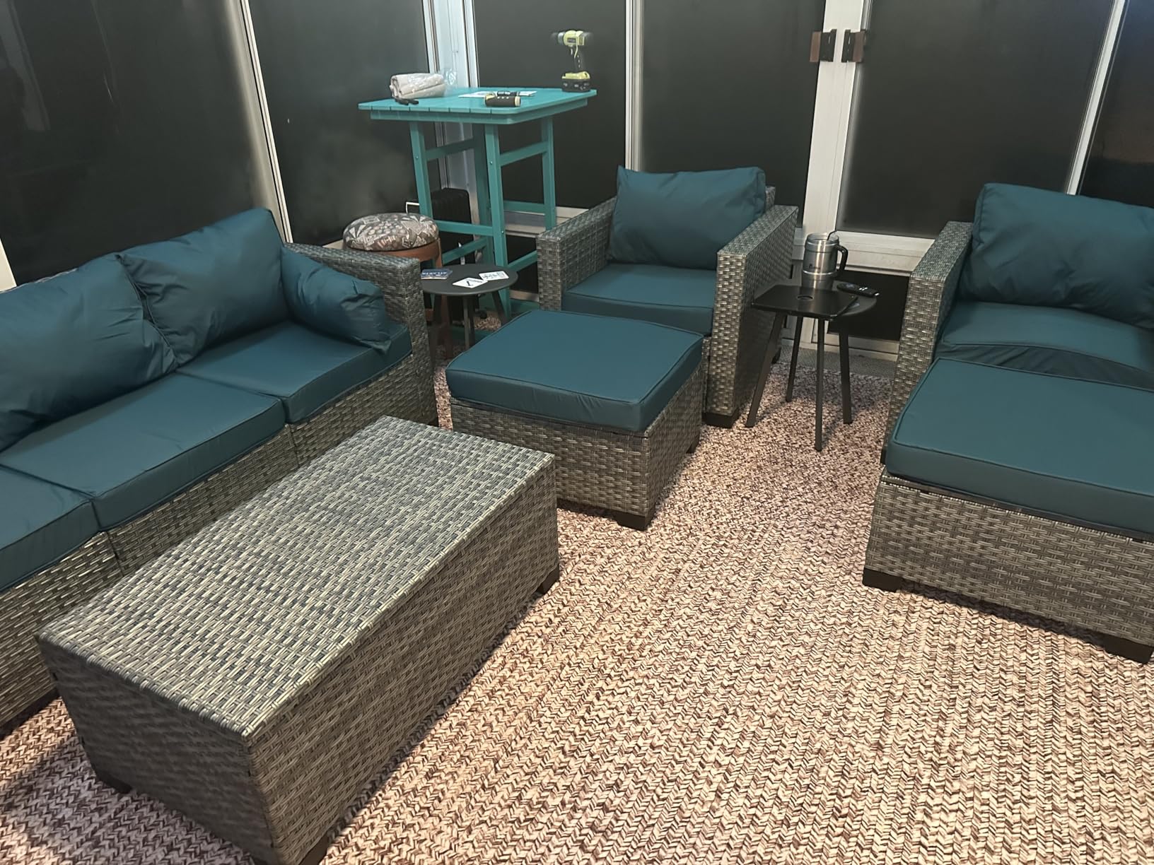 6 Pieces Wicker Patio Furniture Sets Outdoor Conversation Set HDPE Rattan Sectional Sofa Couch with Storage Table and Peacock Blue Cushions - Customer Photo 1