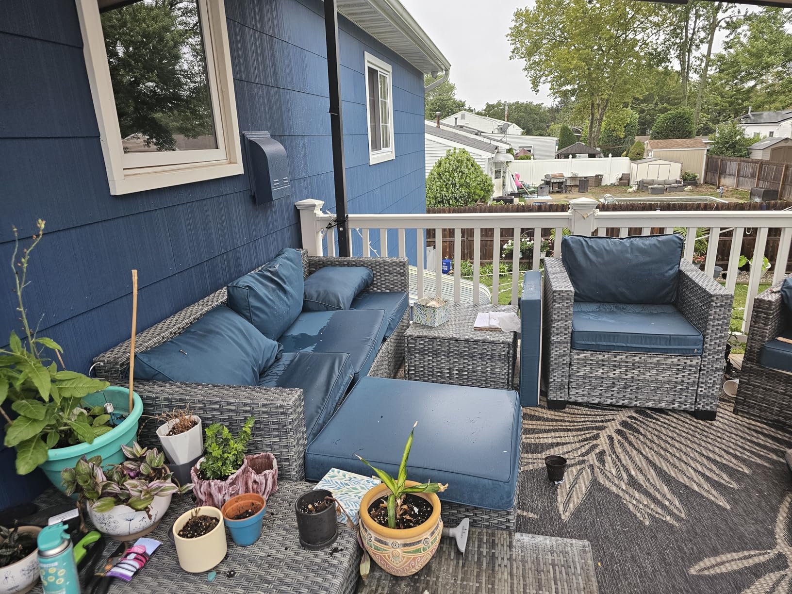 6 Pieces Wicker Patio Furniture Sets Outdoor Conversation Set HDPE Rattan Sectional Sofa Couch with Storage Table and Peacock Blue Cushions - Customer Photo 2