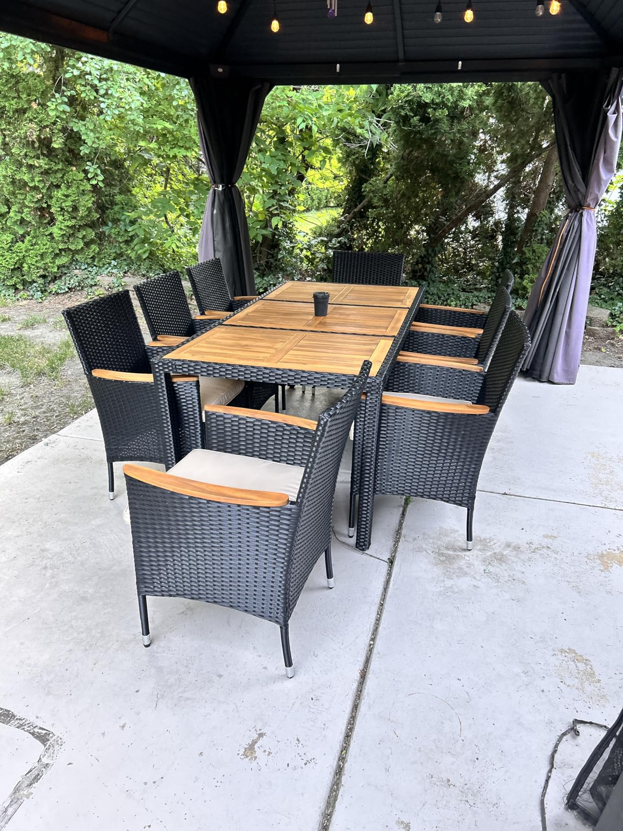 Flamaker 7 Piece Patio Dining Set Outdoor Acacia Wood Table and Chairs with Soft Cushions Wicker Patio Furniture for Deck, Backyard, Garden - Customer Photo 1