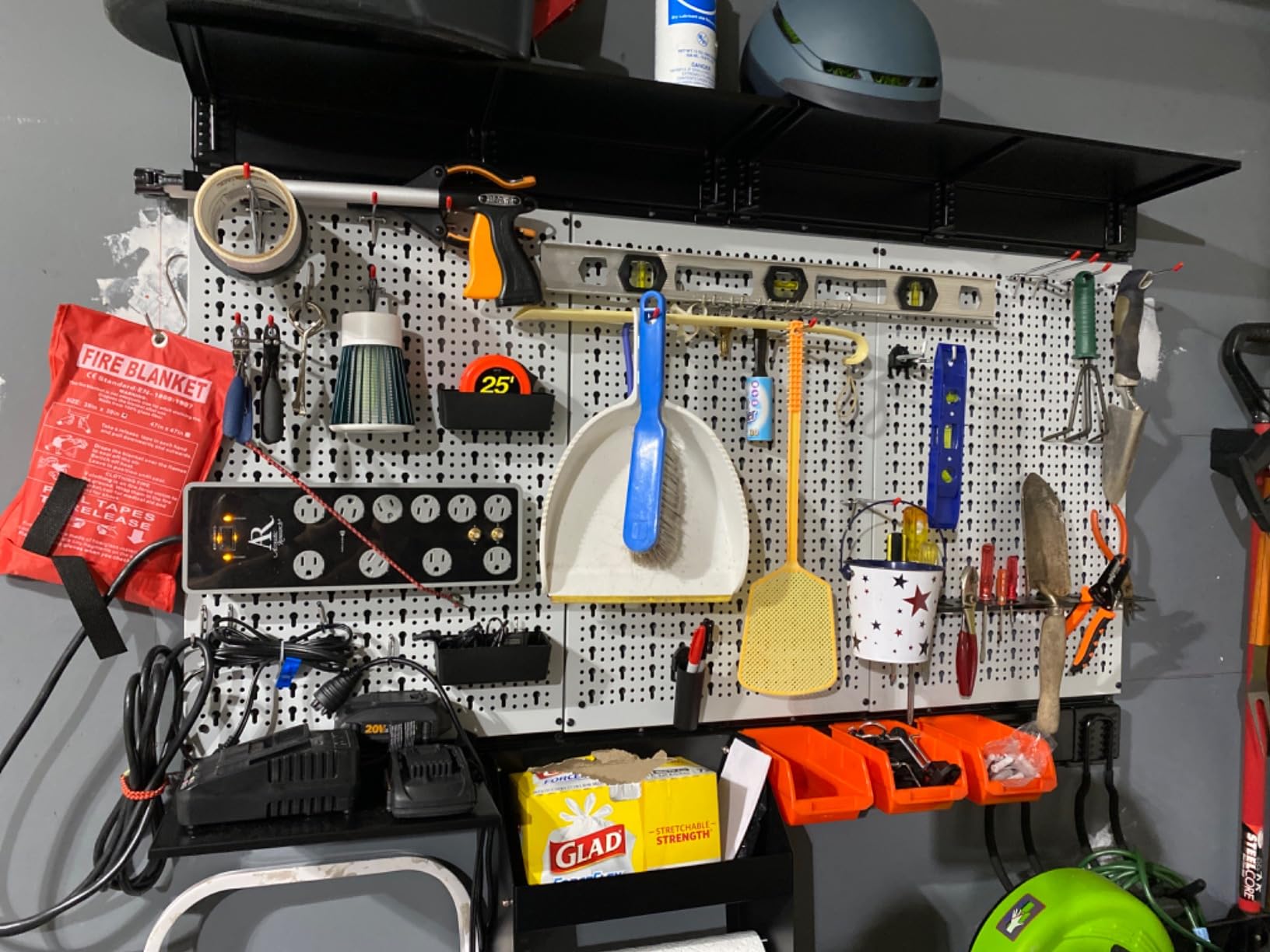 Ultrawall Peboard Storage Organizer, 48x36 inch Pegboard Wall Organizer, Metal Garage Peg Board with Toolboard, Utility Hooks, Overhead Shelf, 105pcs - Customer Photo 1