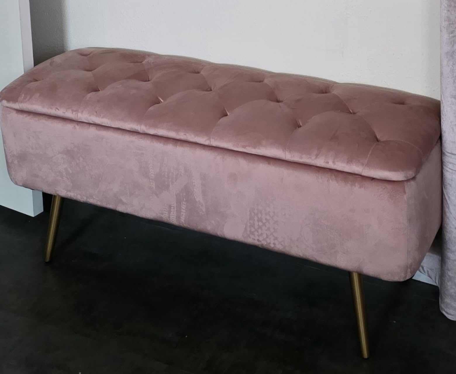 Yaheetech Ottoman with Storage, Velvet Entryway Bench with Safety Hinge, Upholstered Bench with Seating for Bedroom, Living Room, Holds up to 519 lb, Pink - Customer Photo 1