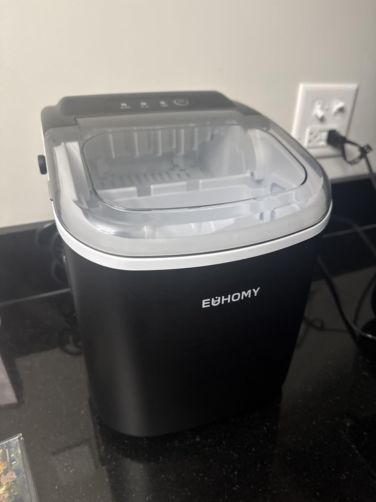 EUHOMY Countertop Ice Maker Machine with Handle, 26lbs in 24Hrs, 9 Ice Cubes Ready in 6 Mins, Auto-Cleaning Portable Ice Maker with Basket and Scoop, for Home/Kitchen/Camping/RV. (Black) - Customer Photo 2