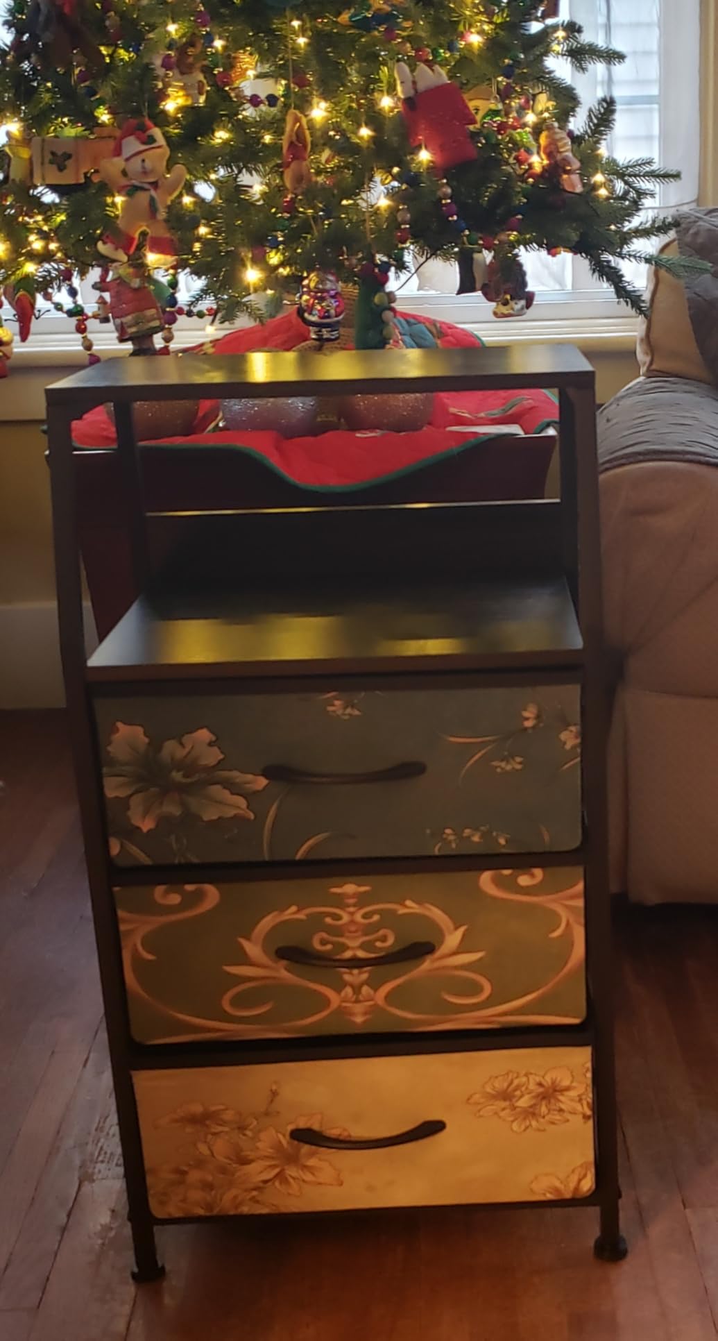 Furnulem White Nightstand with 3 Drawers and 2-Tier Shelf, Small Night Stand End Table Side Furniture, Fabric Storage Organizer for Bedroom, Closet, Hallway, Nursery, Sturdy Steel Frame, Wood Top - Customer Photo 2