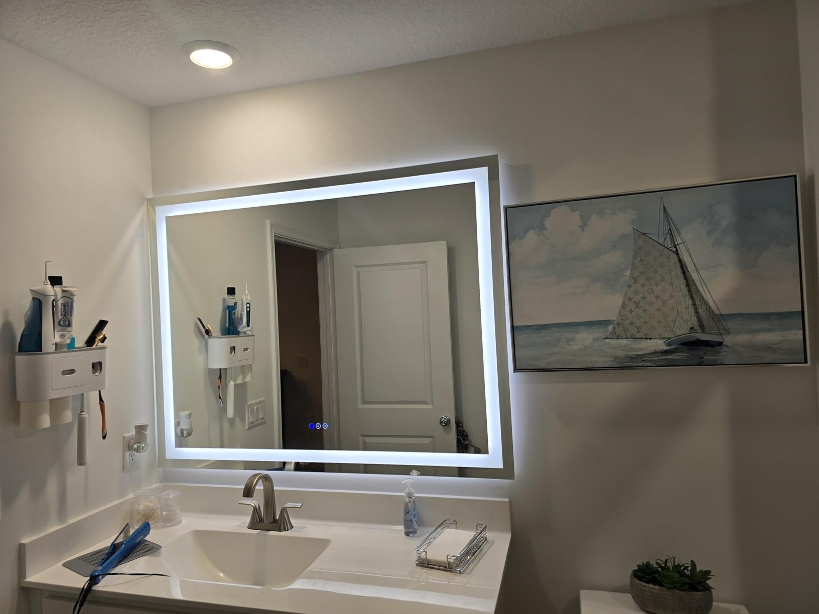 ODDSAN 40 x 36 LED Bathroom Mirror for Wall, Lighted Vanity Mirror, Dimmable, Anti-Fog, Shatter-Proof, ETL Listed (Front Lights + Backlit) - Customer Photo 2