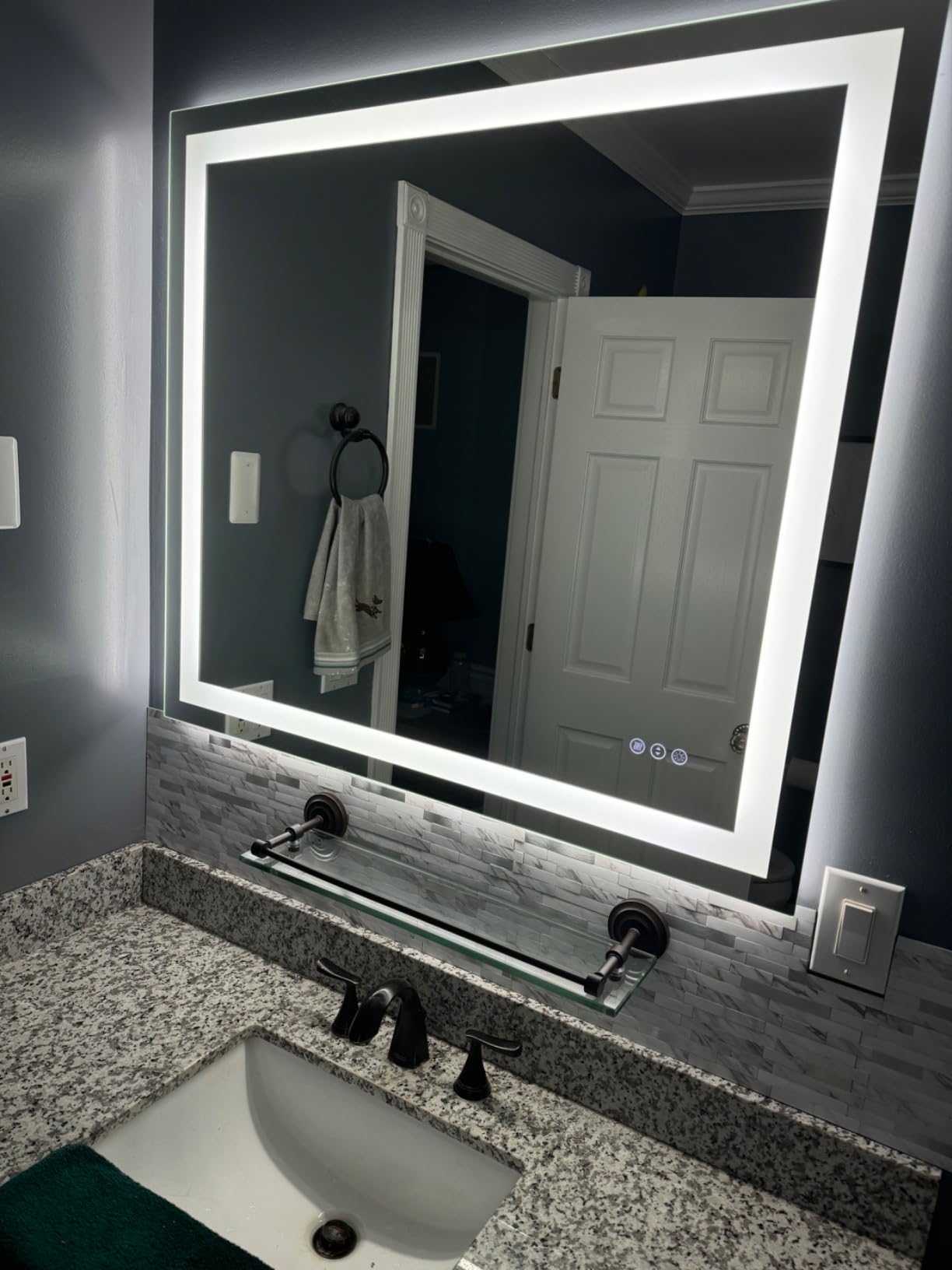 ODDSAN 40 x 36 LED Bathroom Mirror for Wall, Lighted Vanity Mirror, Dimmable, Anti-Fog, Shatter-Proof, ETL Listed (Front Lights + Backlit) - Customer Photo 5