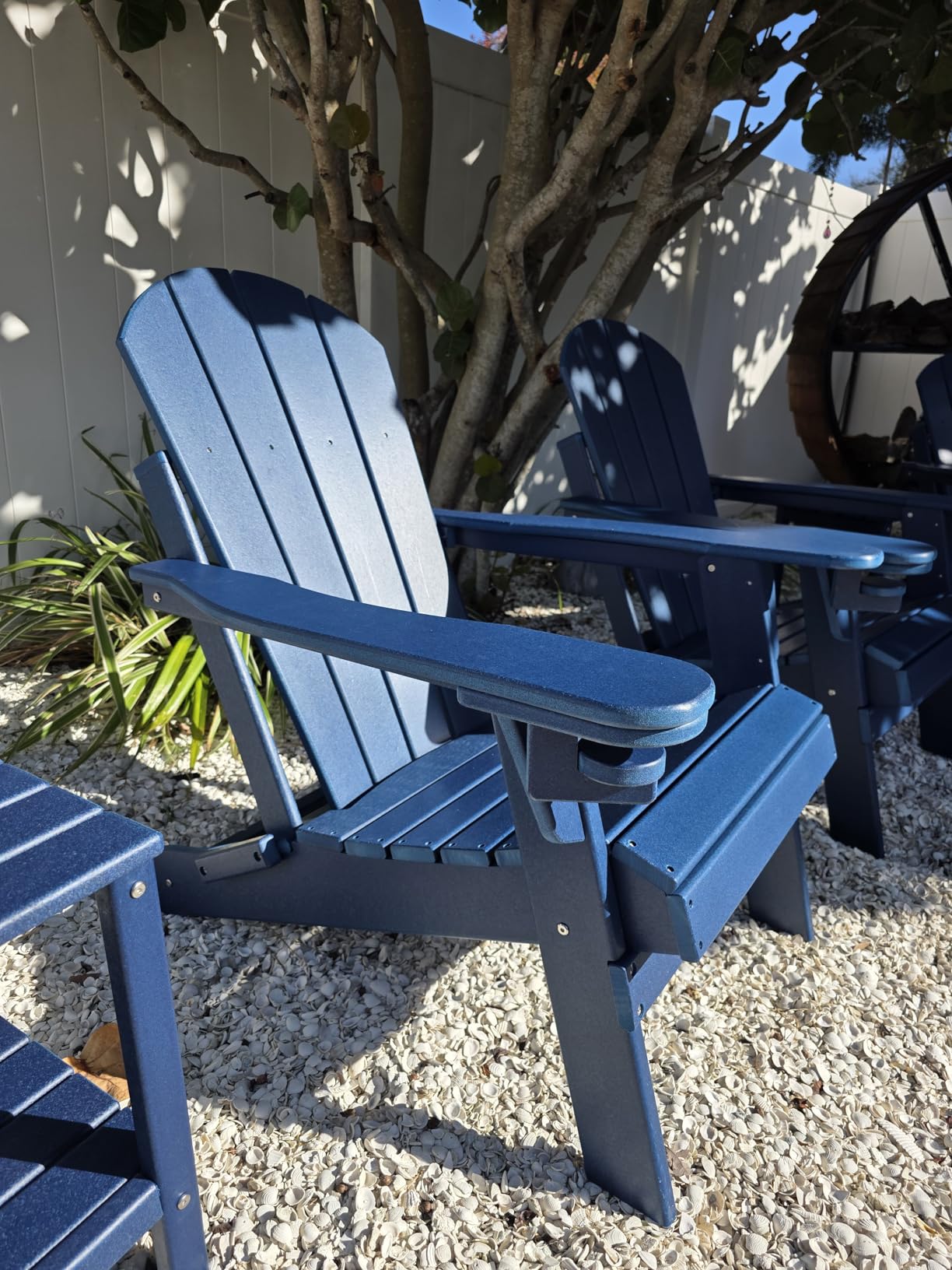 GREENVINES Folding-Adirondack-Chairs-Set-of-2 | HDPE Plastic | Fire Pit Chair | All Weather | Cup Holder | Blue - Customer Photo 2