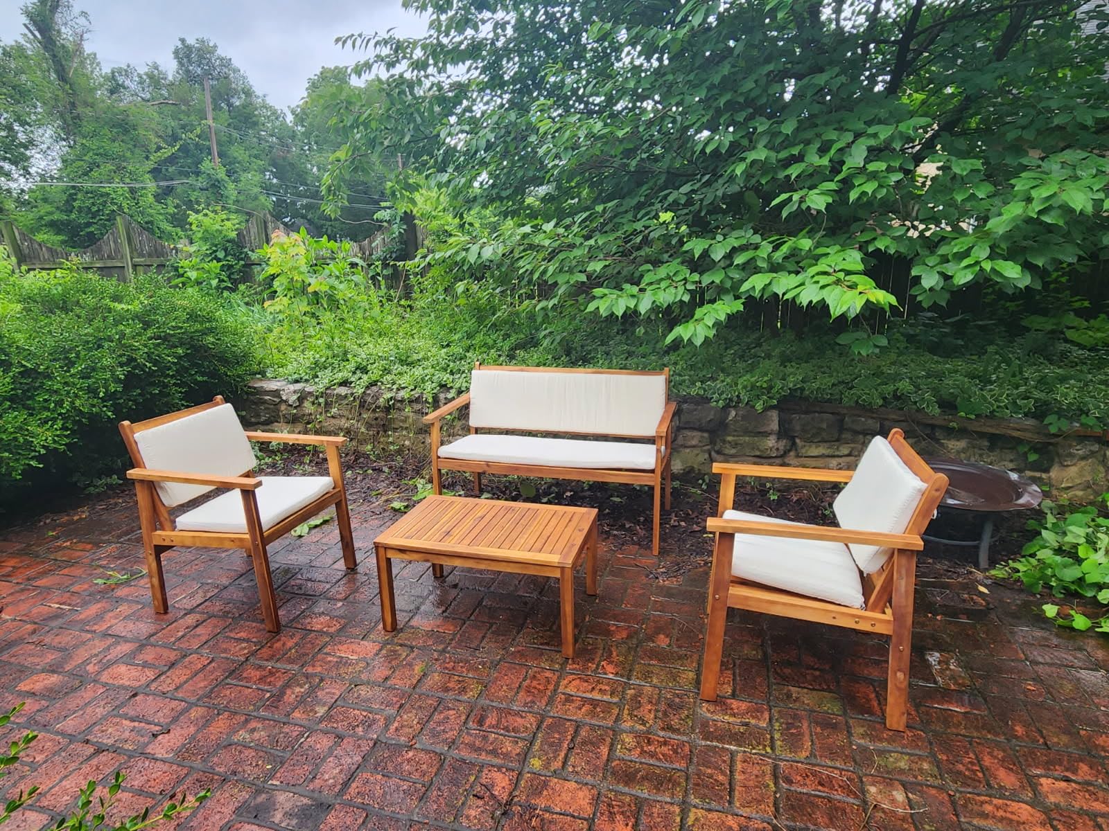 Flamaker Patio Furniture 4 Piece Outdoor Acacia Wood Patio Conversation Sofa Set with Table & Cushions Porch Furniture for Deck, Balcony, Backyard - Customer Photo 1