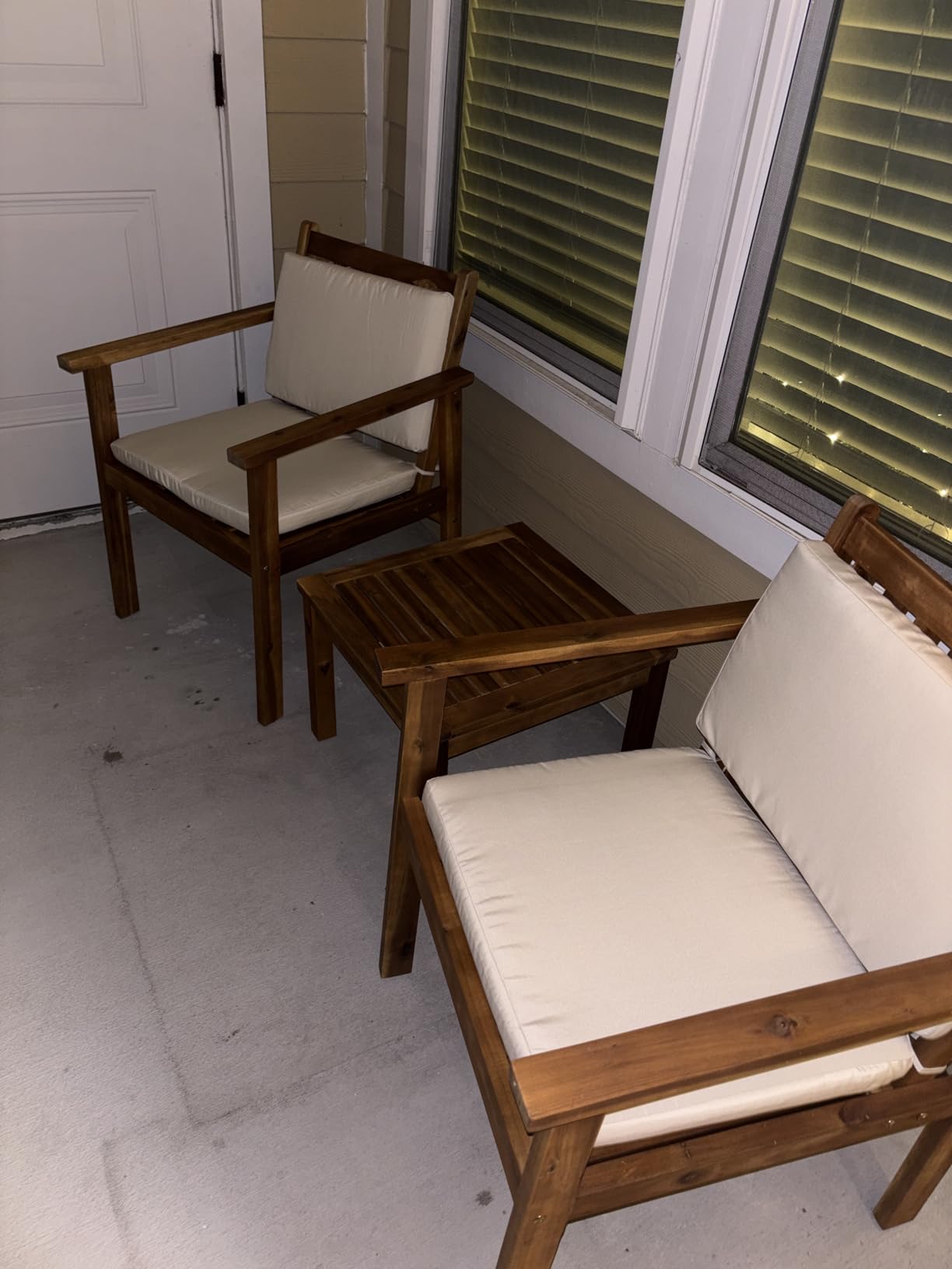 Flamaker Patio Furniture 4 Piece Outdoor Acacia Wood Patio Conversation Sofa Set with Table & Cushions Porch Furniture for Deck, Balcony, Backyard - Customer Photo 2