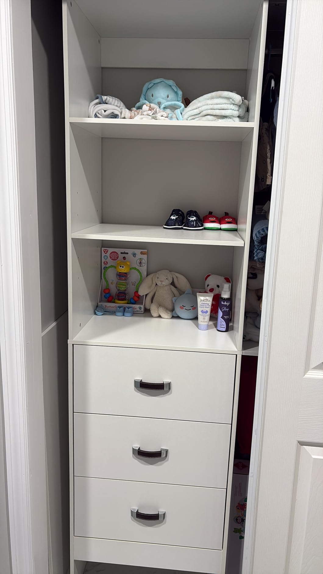 Armocity 96 Inches Closet System, 8FT Walk In Closet Organizer with 3 Shelving Towers, Heavy Duty Clothes Rack with 3 Drawers, Built-In Garment Rack, 96