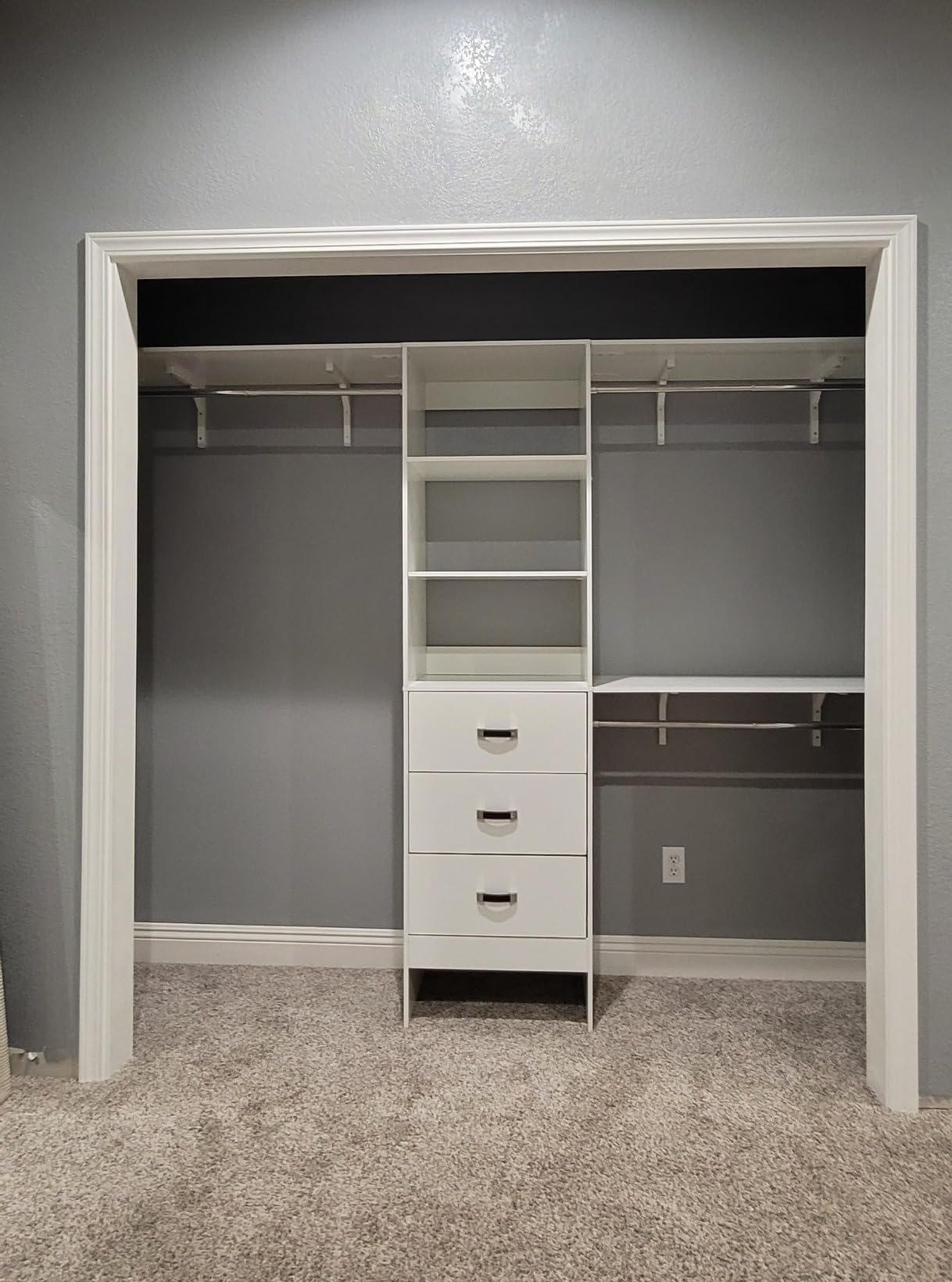 Armocity 96 Inches Closet System, 8FT Walk In Closet Organizer with 3 Shelving Towers, Heavy Duty Clothes Rack with 3 Drawers, Built-In Garment Rack, 96