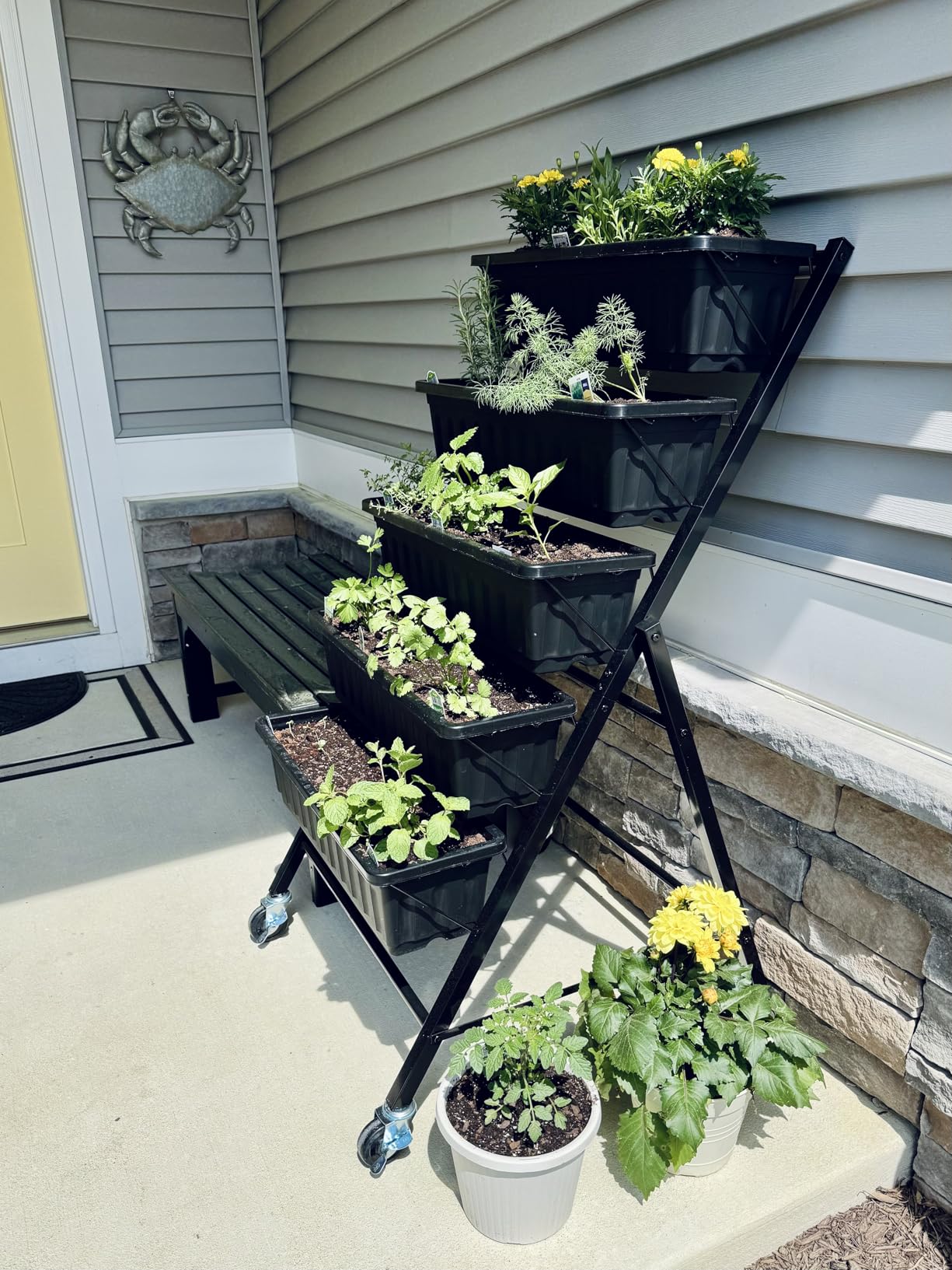 Homdox 4FT Vertical Garden Bed, 5 Tiers Raised Garden Planter, 25.6 * 26 * 48Inch with 4 Hooks & 4 Wheels, Vegetable Flower Stand for Garden Patio Yard, Black - Customer Photo 1