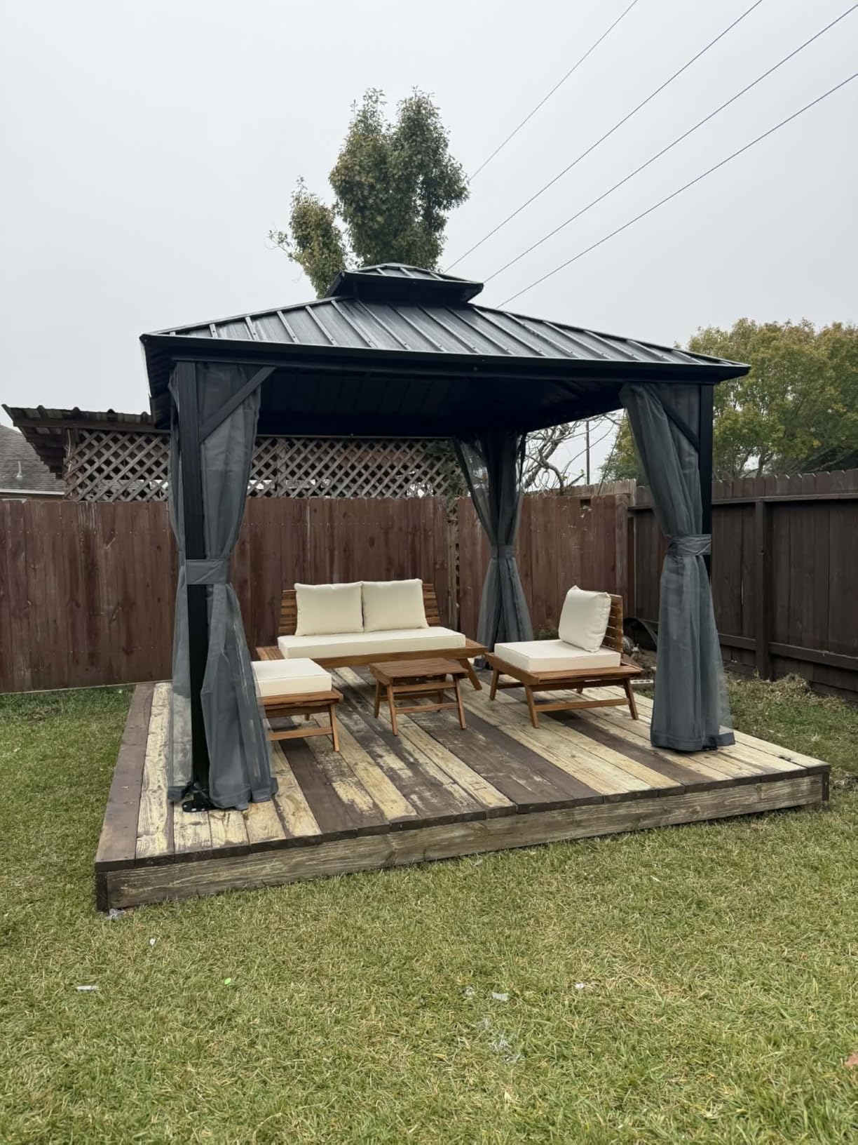 IDZO Natural 3-Piece Patio Bistro Sets with Foldable 400lbs Weight Chairs, a 220lbs Shelf Table, Made from FSC-Certified Acacia Wood, Featuring Washable Cushions and an Ergonomic Design - Customer Photo 1