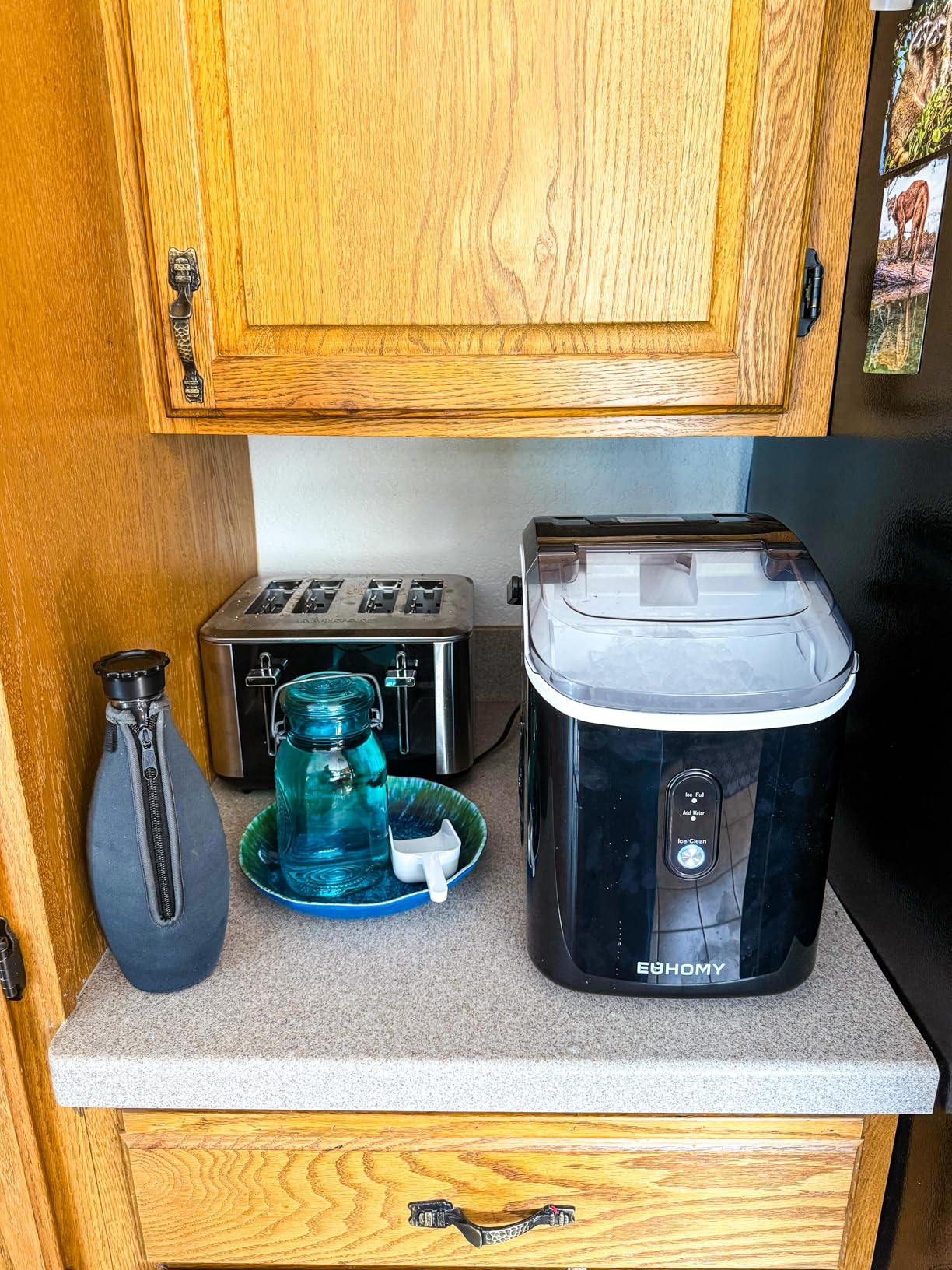 EUHOMY Nugget Ice Maker Countertop with Handle, Ready in 6 Mins, 34lbs Per Day, Removable Top Cover, Auto-Cleaning, Portable Sonic Ice Maker with Basket and Scoop, for Home/Party/RV/Camping (Black) - Customer Photo 1