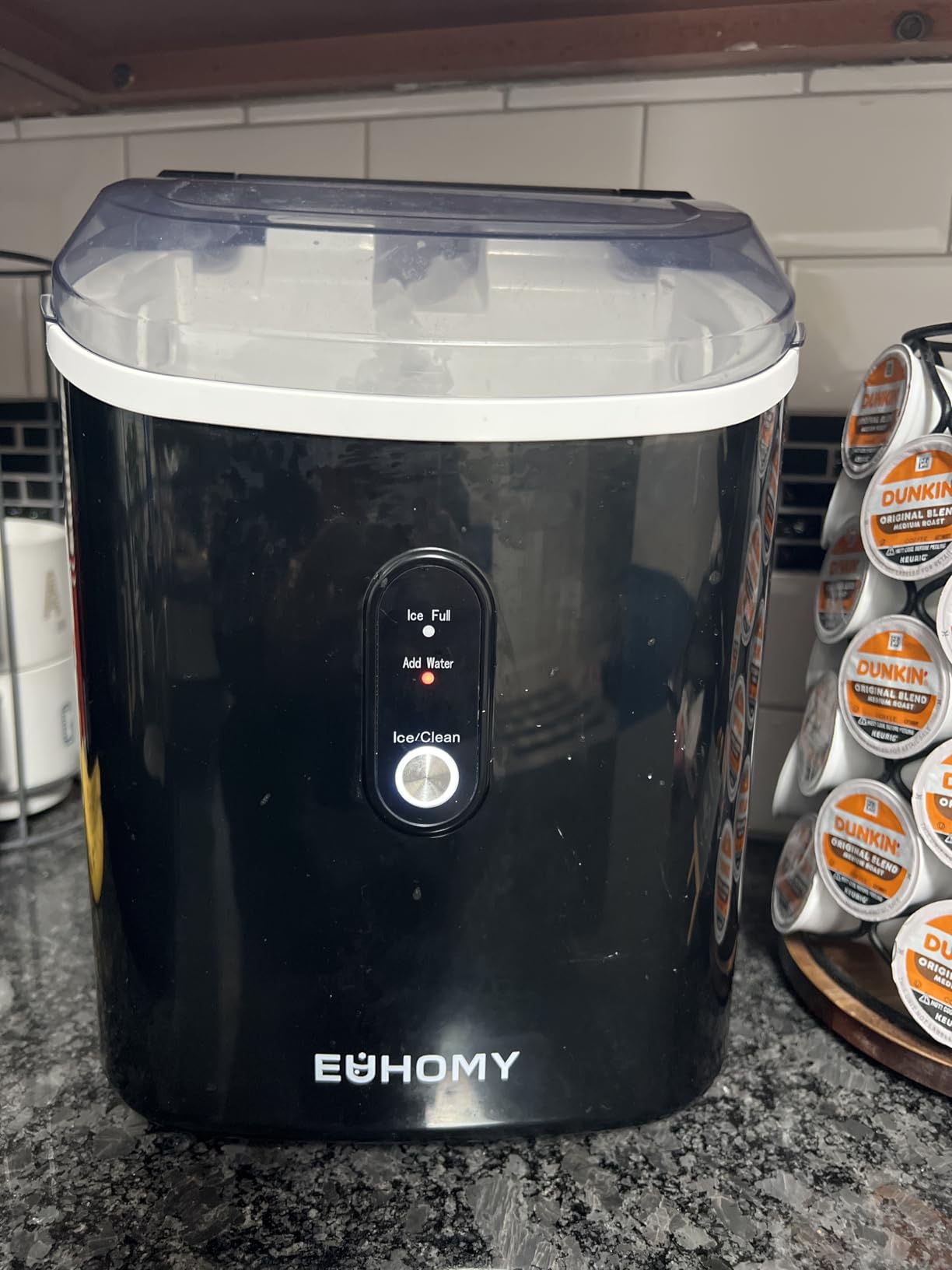 EUHOMY Nugget Ice Maker Countertop with Handle, Ready in 6 Mins, 34lbs Per Day, Removable Top Cover, Auto-Cleaning, Portable Sonic Ice Maker with Basket and Scoop, for Home/Party/RV/Camping (Black) - Customer Photo 4