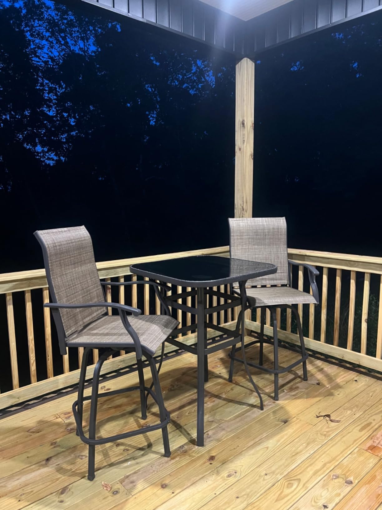 Devoko Patio Swivel Bar Set 3 Pieces Patio High Top Bar Table and Stools Chairs Set Textilene Sling Fabric Outdoor Bar Stools Set of 2 for Garden, Balcony - Customer Photo 1