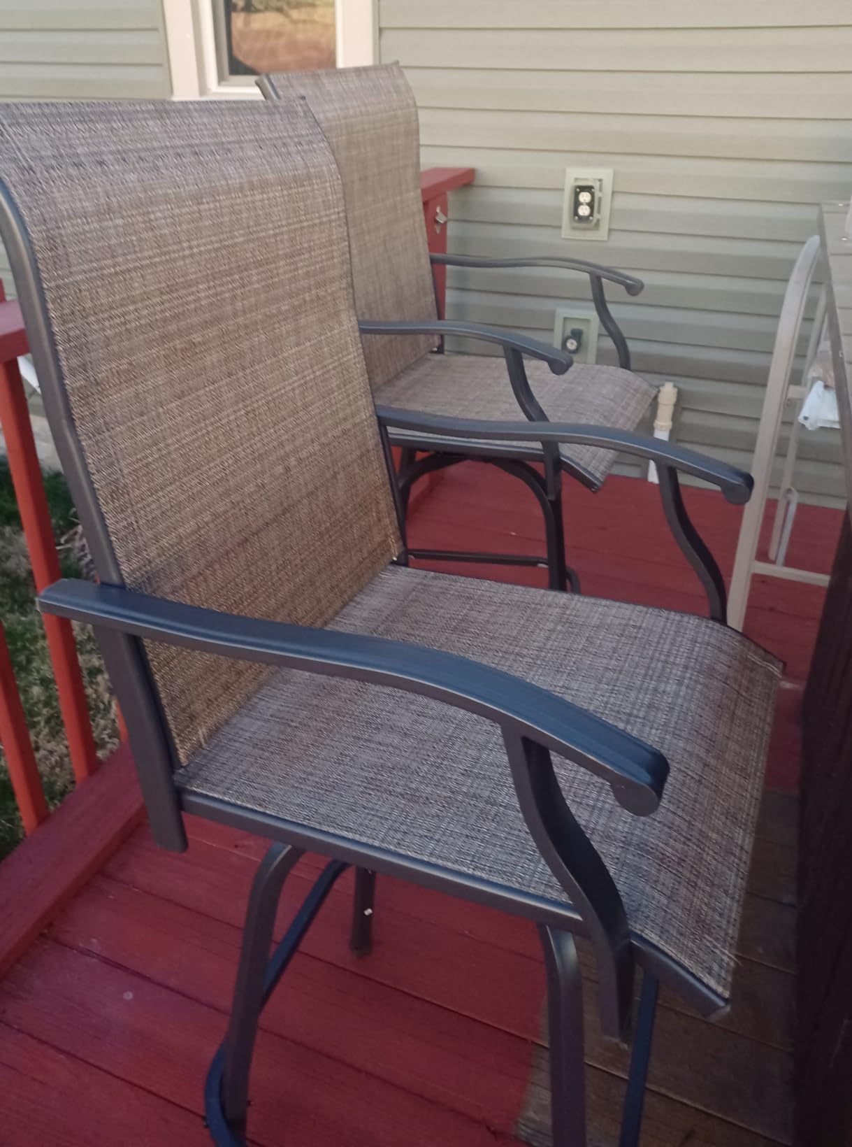 Devoko Patio Swivel Bar Set 3 Pieces Patio High Top Bar Table and Stools Chairs Set Textilene Sling Fabric Outdoor Bar Stools Set of 2 for Garden, Balcony - Customer Photo 2