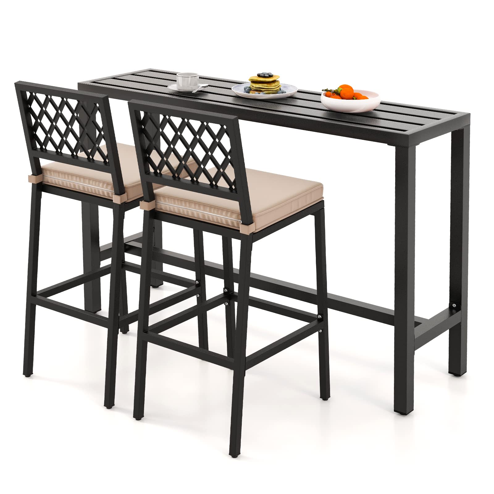 COSTWAY 3 Piece Outdoor Bar Table and Chairs Set, 55
