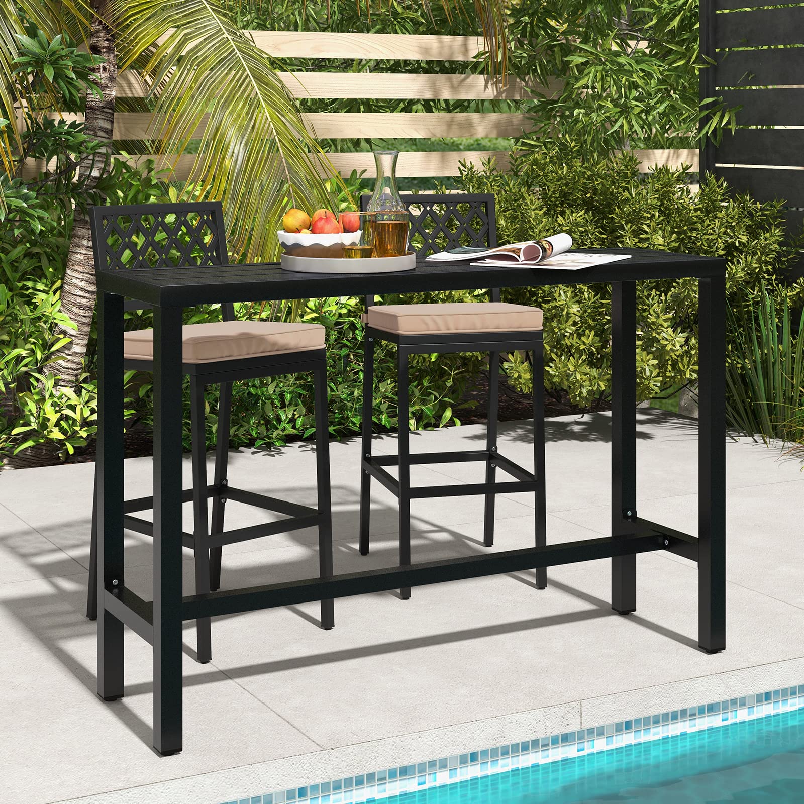 COSTWAY 3 Piece Outdoor Bar Table and Chairs Set, 55