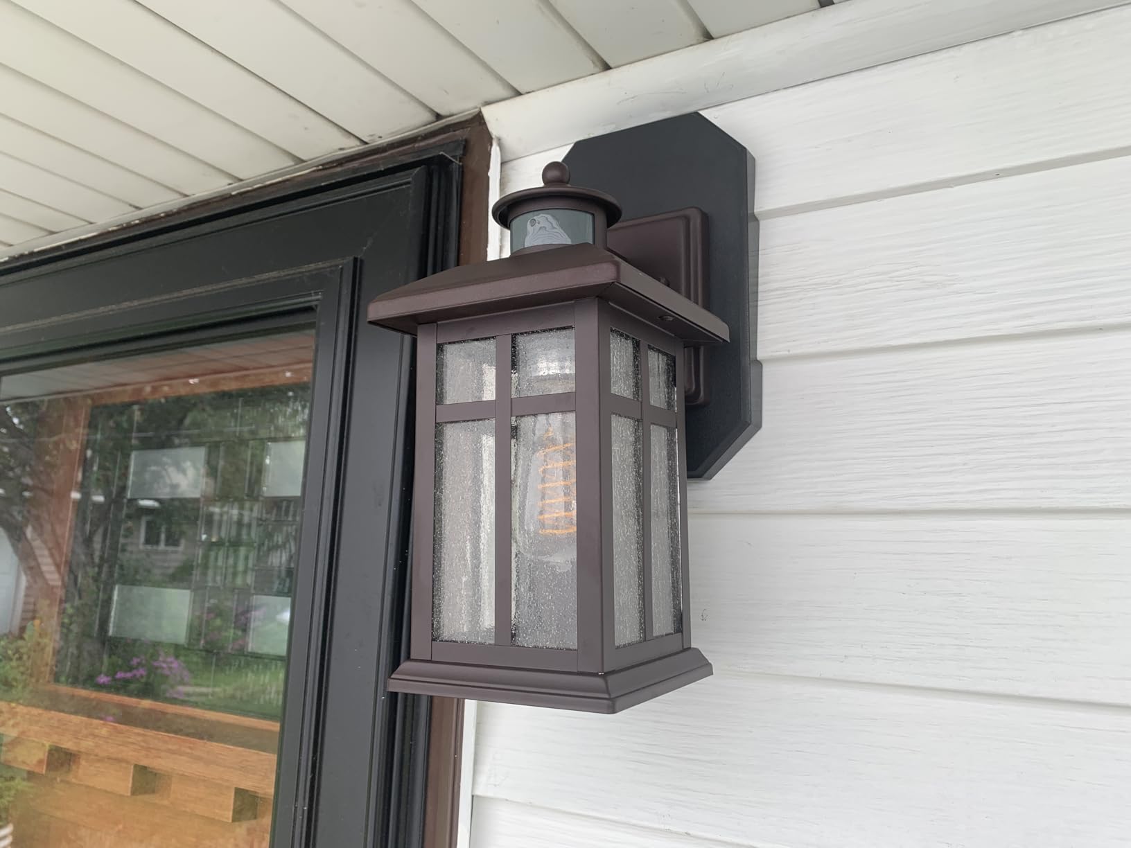 Motion Sensor Outdoor Wall Lights 2 Packs- Updated Dusk to Dawn Outdoor Lighting, Exterior Light Fixtures with E26 Sockets & Tempered Glass, Wall Mounted Black Waterproof Outdoor Lights for House - Customer Photo 1