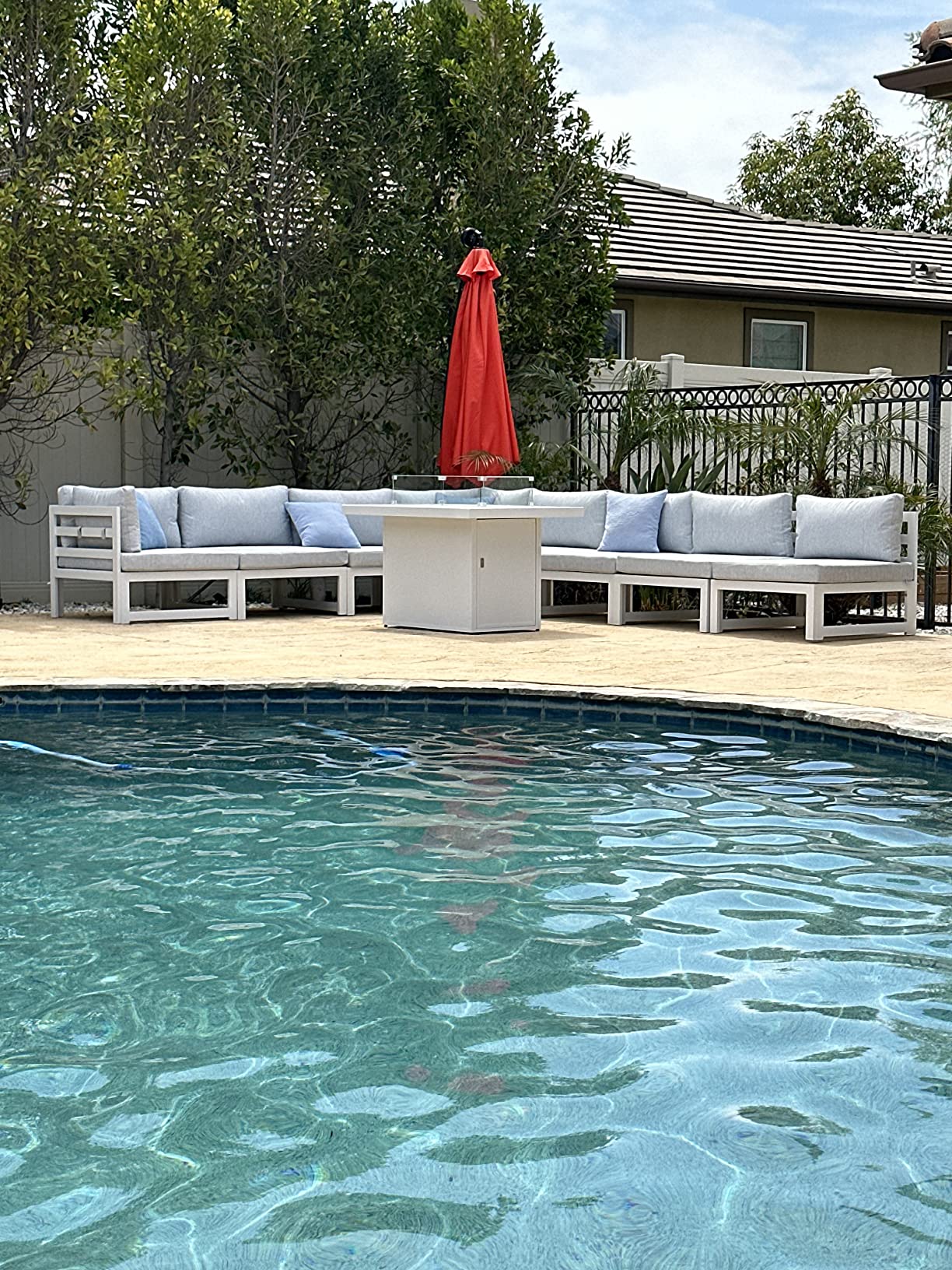 NICESOUL 7 Piece Modern Aluminum Outdoor Furniture Set with Fire Pit Propane/Gas, 29 inch Deep Wide Seat, All Weather Patio Conversation Set, L Shaped Modular Sectional Sofa for Backyard, Dark Gray - Customer Photo 1