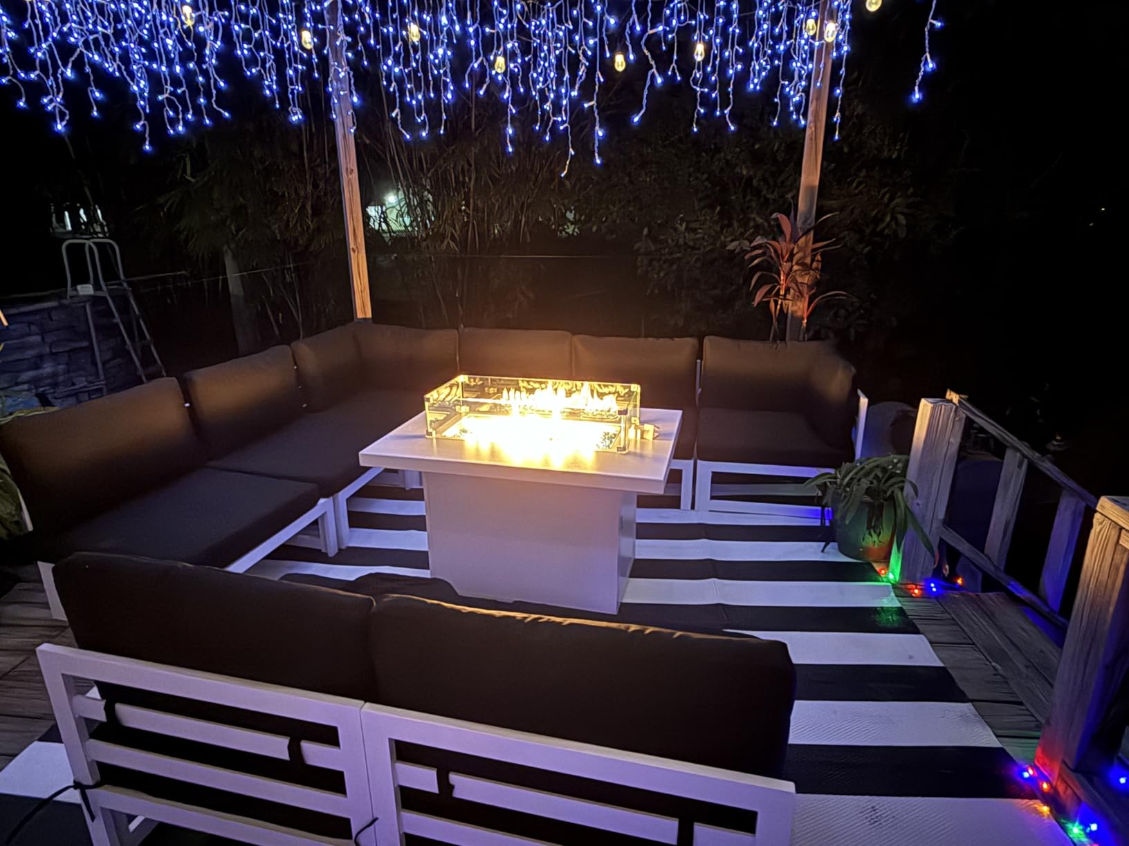 NICESOUL 7 Piece Modern Aluminum Outdoor Furniture Set with Fire Pit Propane/Gas, 29 inch Deep Wide Seat, All Weather Patio Conversation Set, L Shaped Modular Sectional Sofa for Backyard, Dark Gray - Customer Photo 2