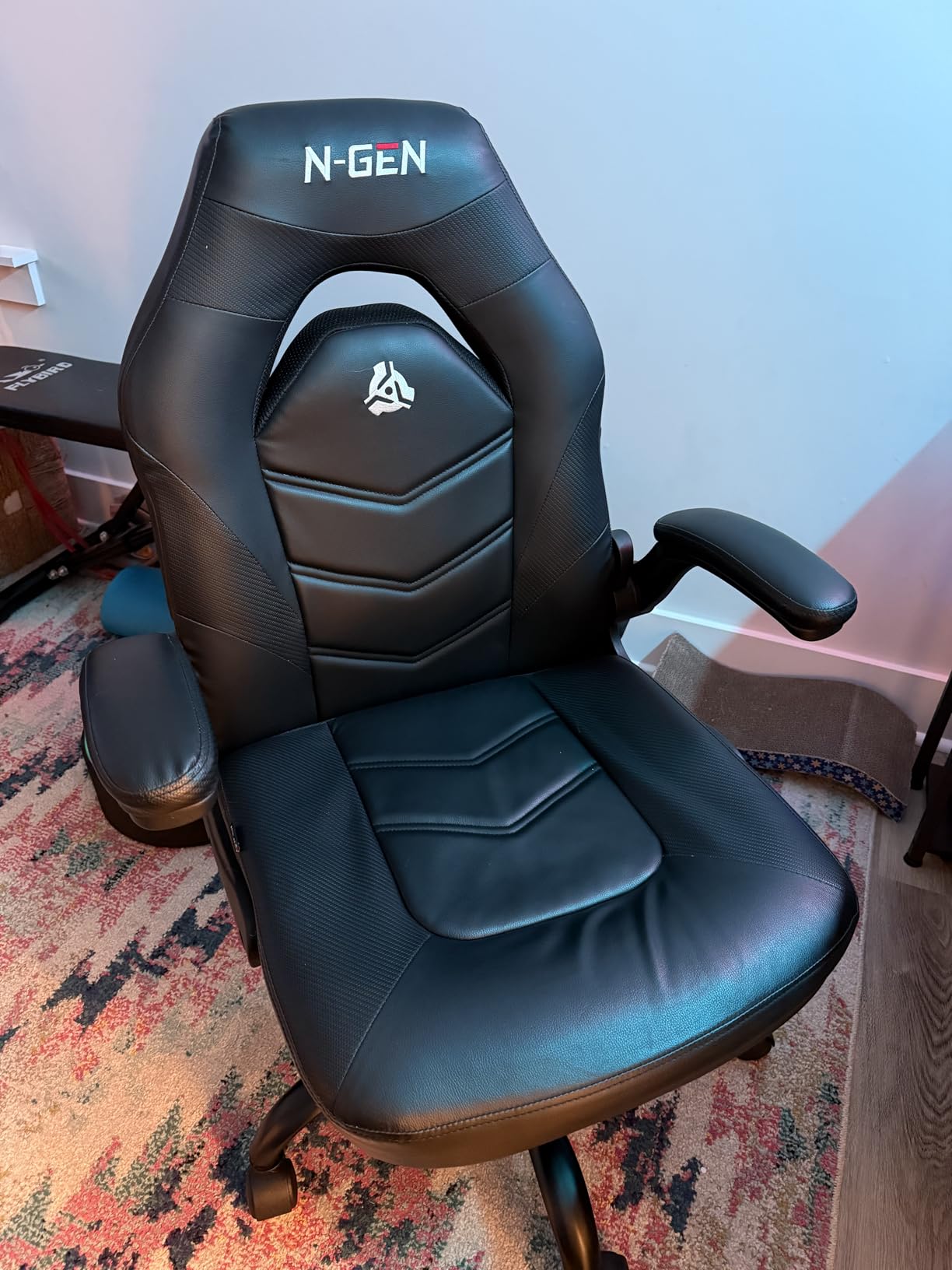 N-GEN Video Gaming Chair Ergonomic Computer Desk Office Chair with Lumbar Support Adjustable Height Swivel Wheels Flip-Up Arms PU Leather Home and Office (Black) - Customer Photo 1