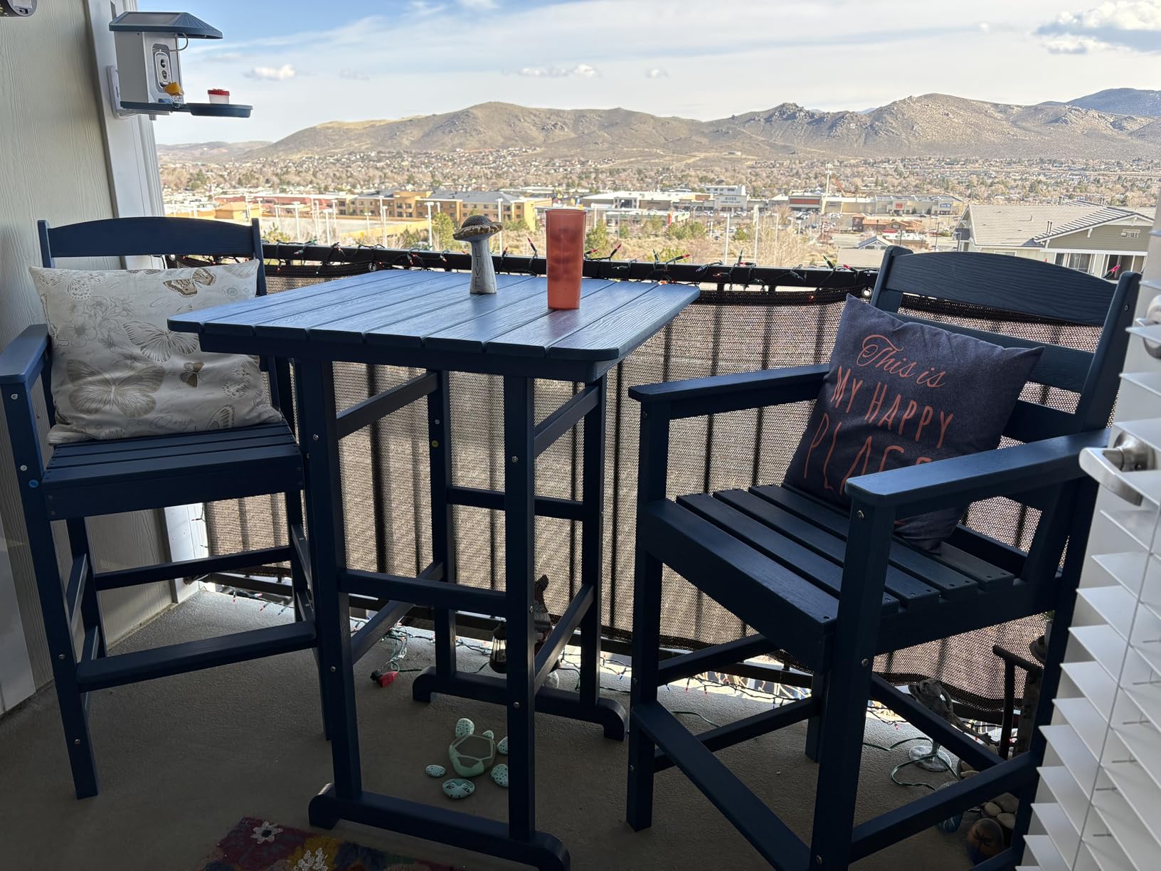 SERWALL Balcony Adirondack Chairs and Table 3 Pieces Set, Adirondack Bar Height Chairs Set of 2 and Bar Table, Outdoor Bar Stools Set, Gray - Customer Photo 2