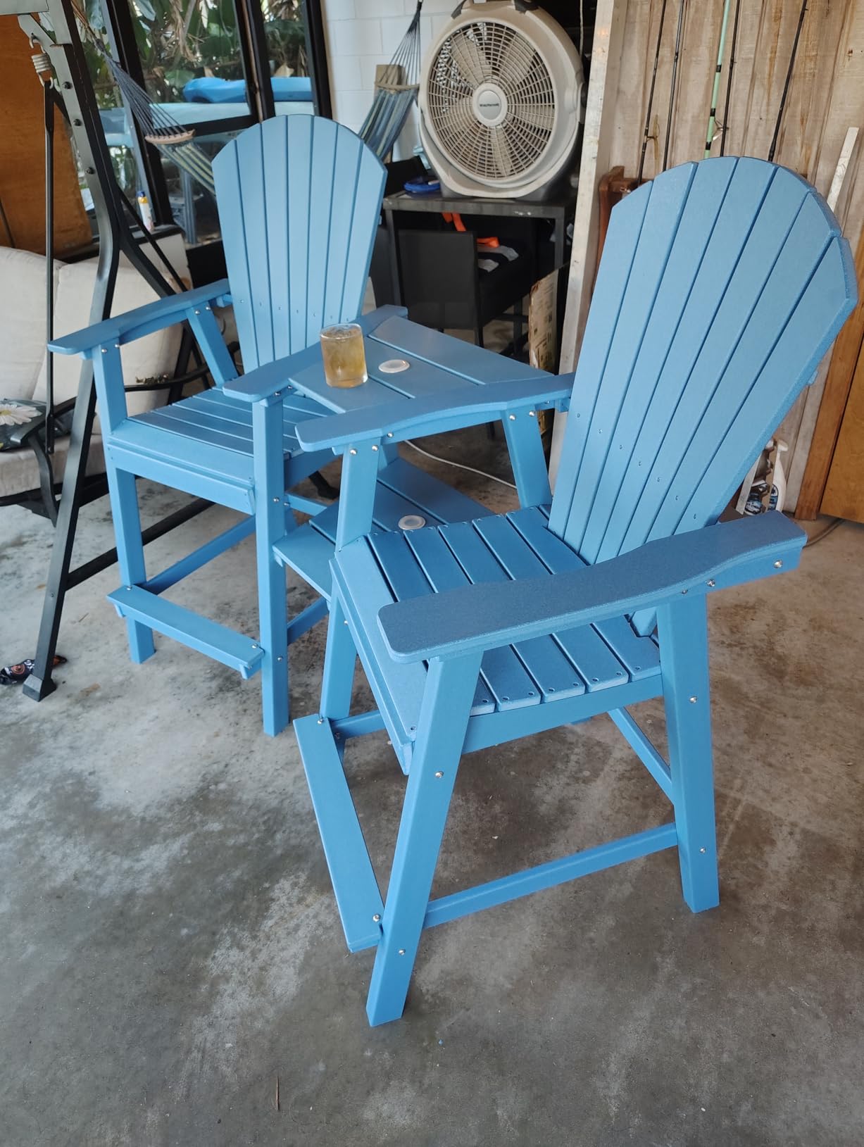 FOOWIN Tall Adirondack Chair Set of 2, All Weather HDPE Bar Height Adirondack Chair with Double Connecting Trays, Adirondack Barstools for Balcony, Deck, Backyard, Patio, Garden Grey - Customer Photo 1