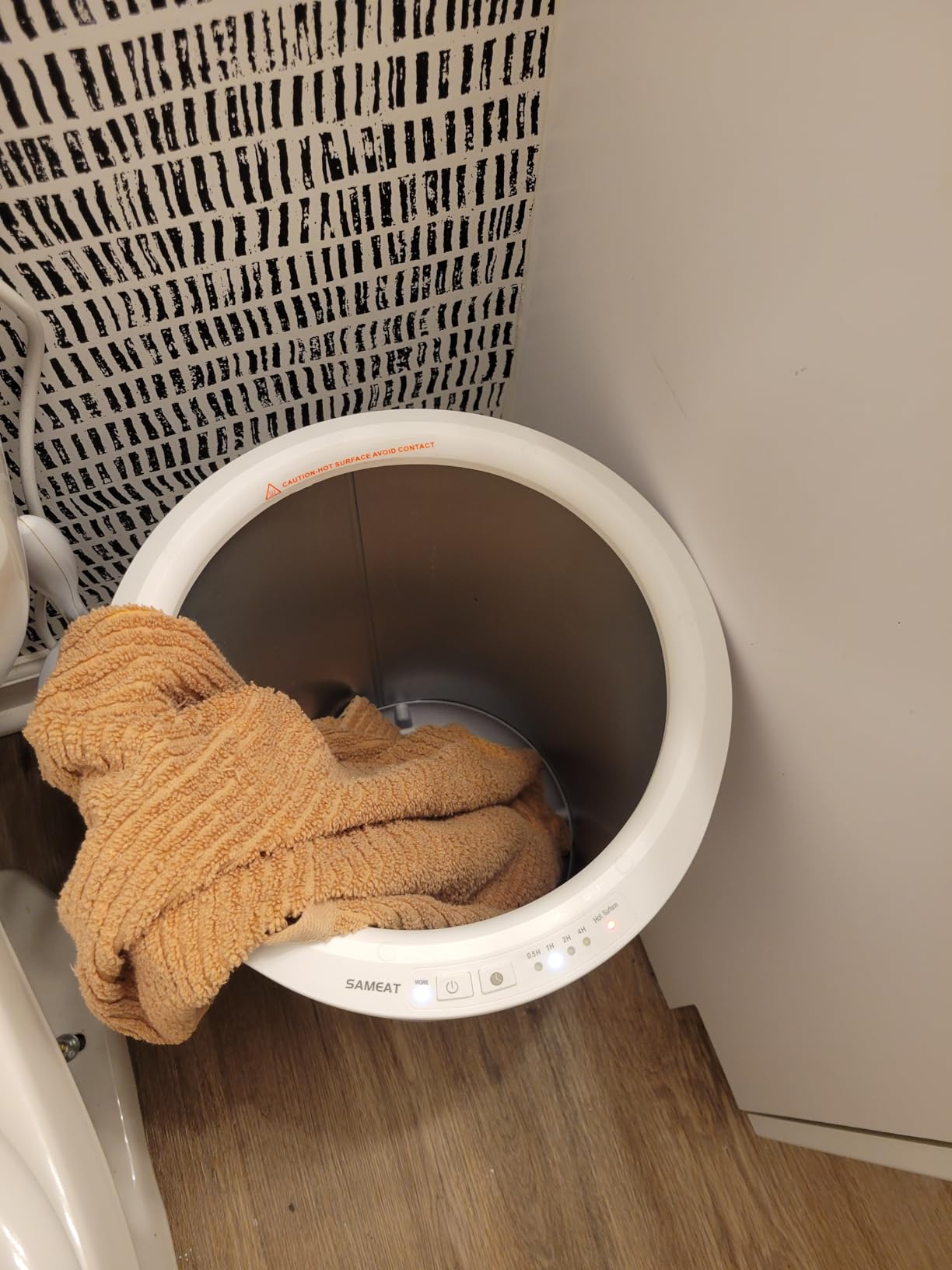 SAMEAT Heated Towel Warmers for Bathroom - Large Towel Warmer Bucket, Wood Handle, Auto Shut Off, Fits Up to Two 40