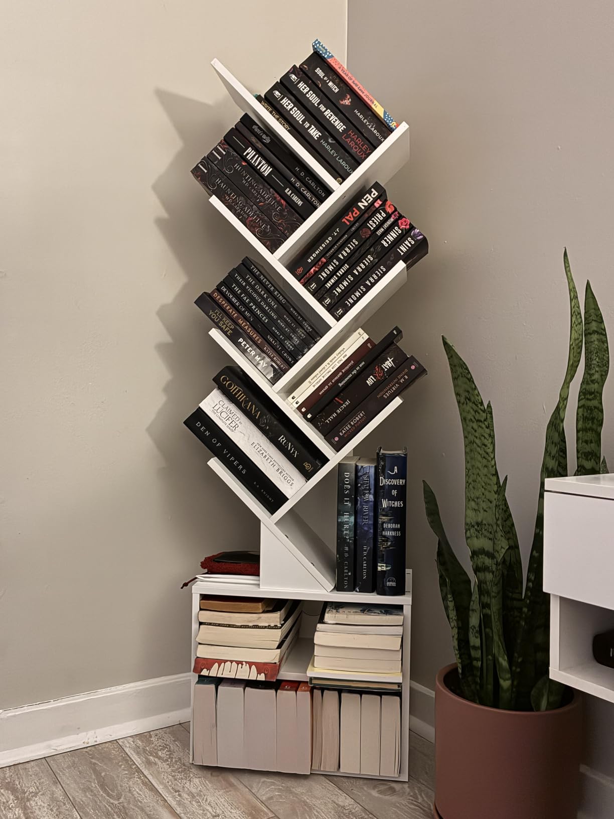 SUNMORY 6 Tier Tree Bookshelf, Small Bookcase with Storage Cabinet, Modern Tall Narrow Bookshelves Organizer, Floor Standing Book Shelf for Bedroom/Living Room/Home Office/Corner, Rustic Brown - Customer Photo 2