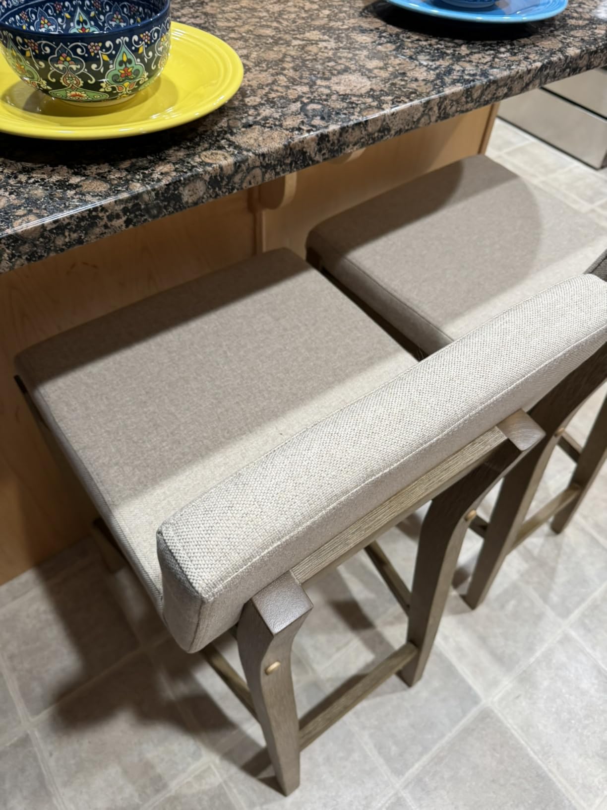 Nathan James Gracie Modern Counter Height Bar Stool with Back, Counter Stool Upholstered Chair with Natural Textured Linen and Brushed Wooden Legs, Cream Boucle/Dark Brown - Customer Photo 2