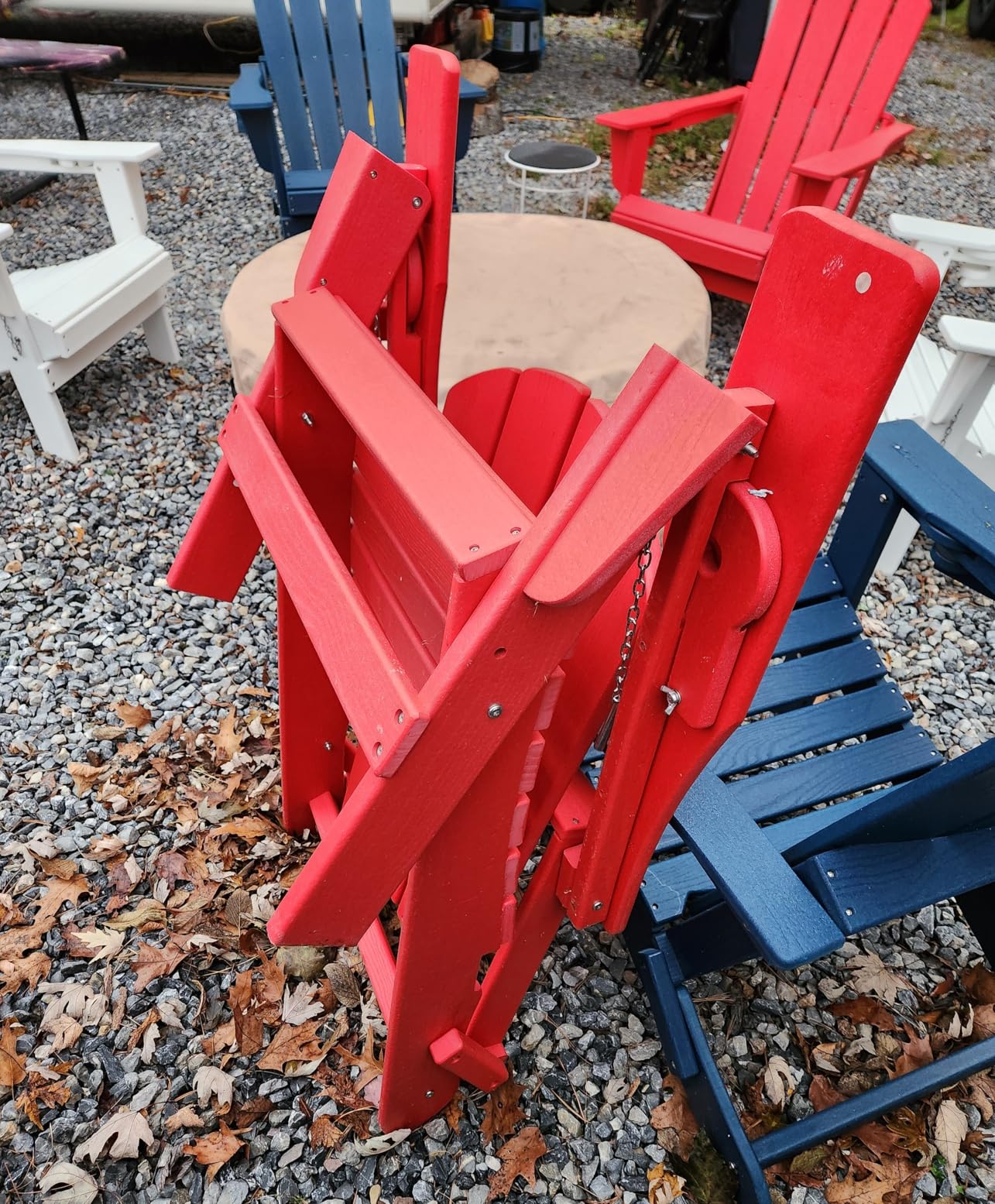 SERWALL Folding Adirondack Chair, HDPE Adirondack Chairs, Plastic Outdoor Chairs- Looks Exactly Like Real Wood- Navy - Customer Photo 2