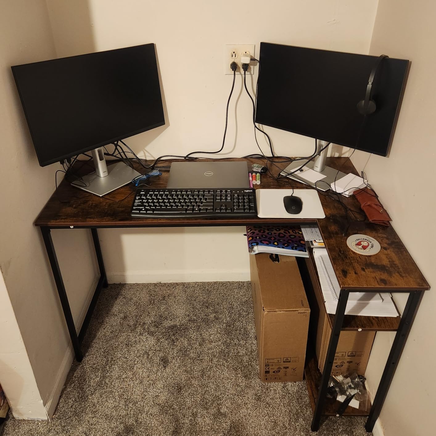 Huuger 47 Inches L Shaped Desk, Computer Desk with Reversible Storage Shelves, for Gaming Corner Home Office Writing Study, Metal Frame, Rustic Brown - Customer Photo 1