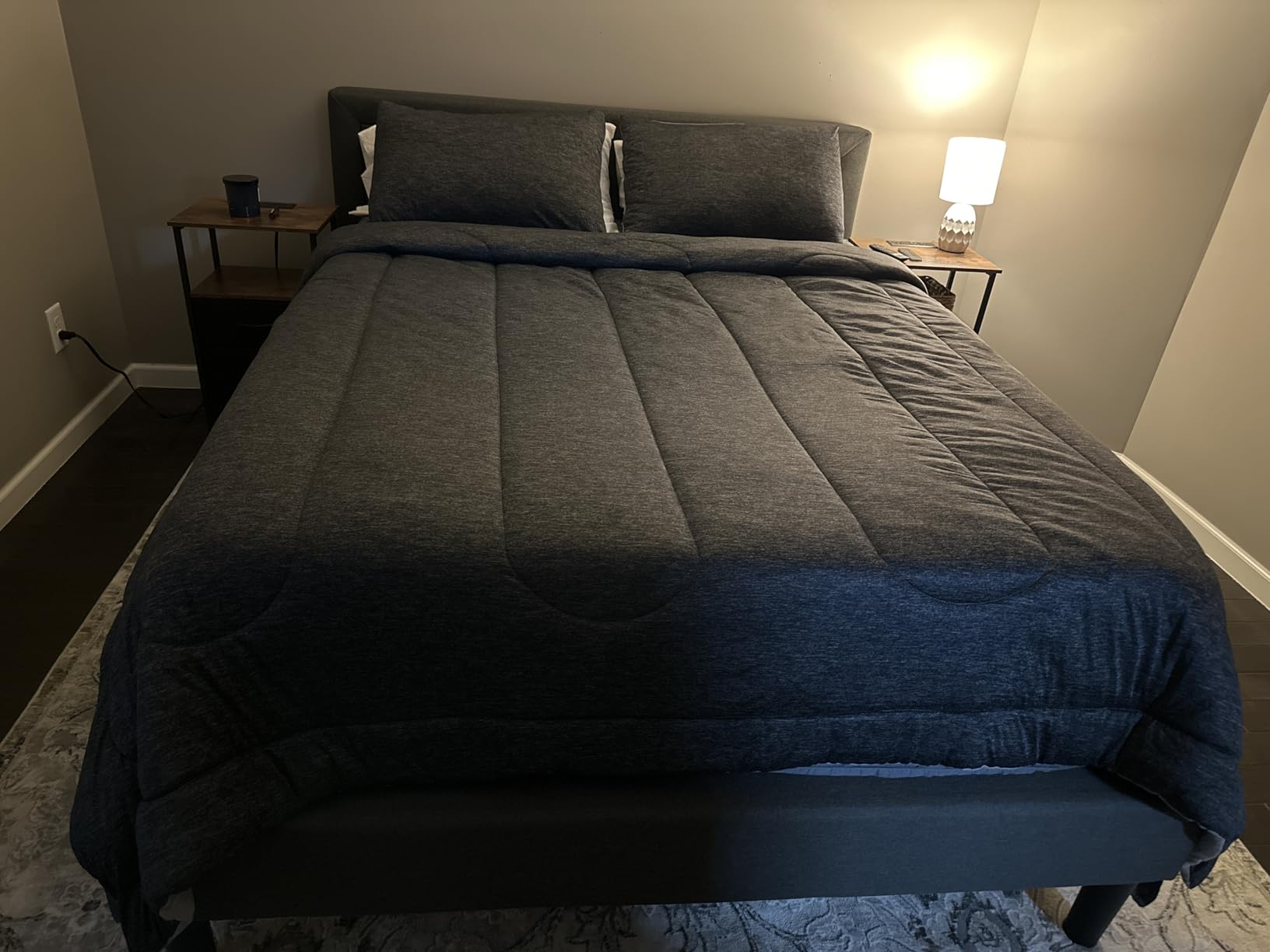 Nectar Bed Frame & Headboard - Grey - Queen - 8 Inch Legs and Sturdy Wooden Slats for Support - Contemporary and Durable Upholstery - Holds Up to 700 Pounds - Easy Assembly - Customer Photo 1