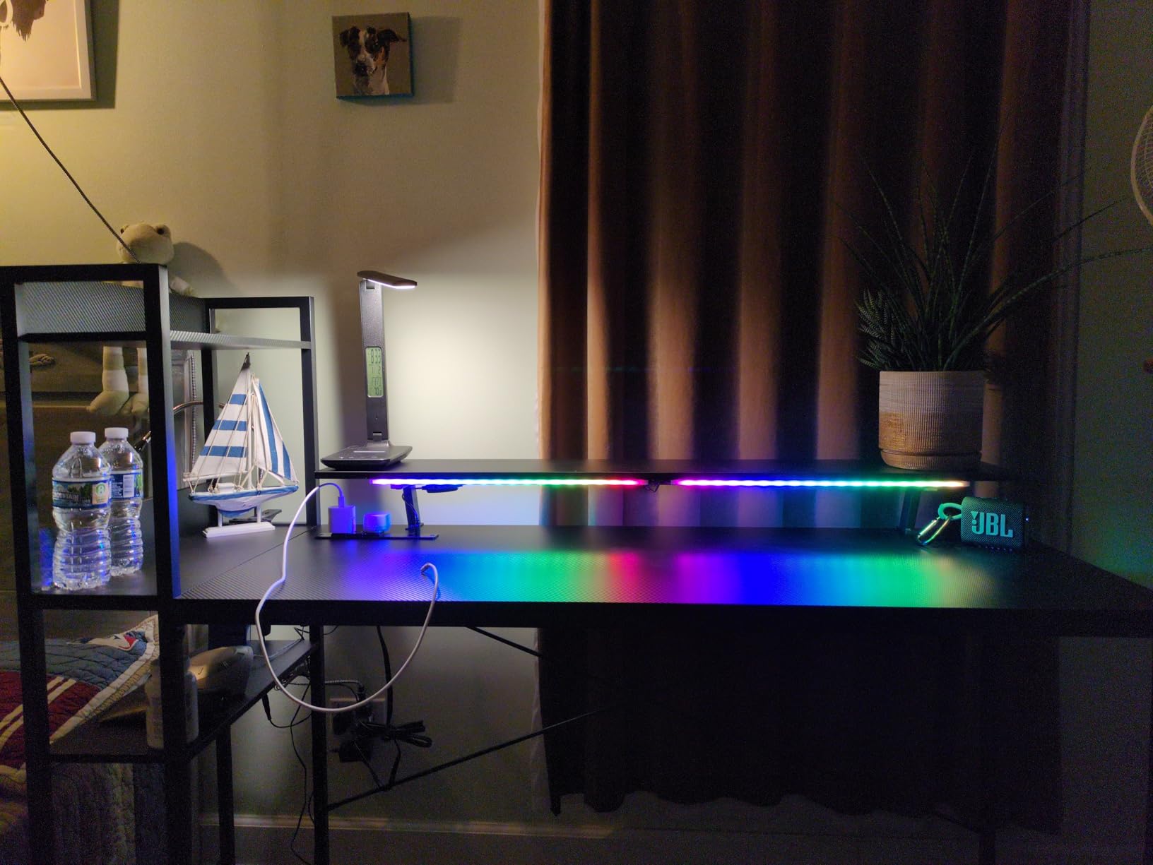 ODK Reversible Gaming Desk LED Lights, 40 Inch Computer Desk with Storage Shelves & Monitor Stand, Study Table for Home Office, Small Space Bedroom, Carbon Fiber Black - Customer Photo 1