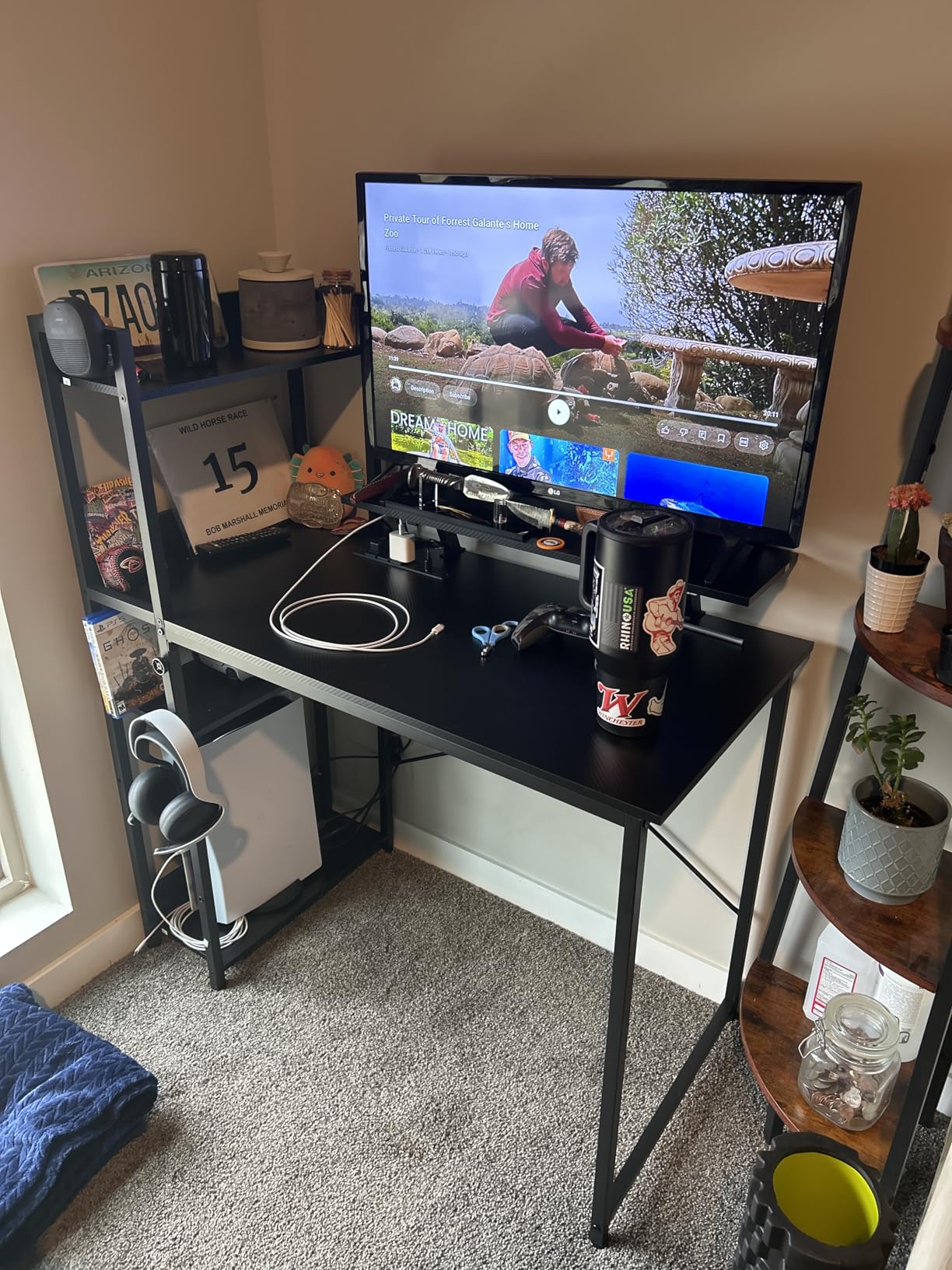 ODK Reversible Gaming Desk LED Lights, 40 Inch Computer Desk with Storage Shelves & Monitor Stand, Study Table for Home Office, Small Space Bedroom, Carbon Fiber Black - Customer Photo 2