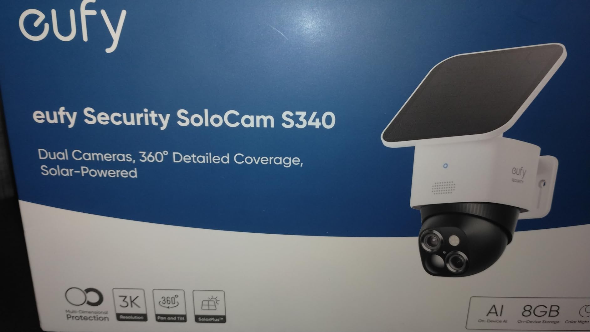 eufy Security SoloCam S340, Solar Security Cameras Wireless Outdoor, Cameras for Home Security, 360° Pan & Tilt Surveillance, No Blind Spots, 2.4 GHz Wi-Fi, No Monthly Fee, HomeBase S380 Compatible - Customer Photo 1